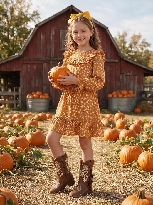 Coutgo Girls Brown Western Cowboy Boots