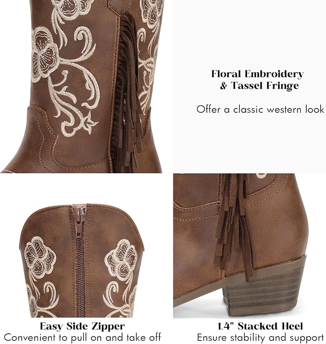 Coutgo Girls Brown Western Cowboy Boots