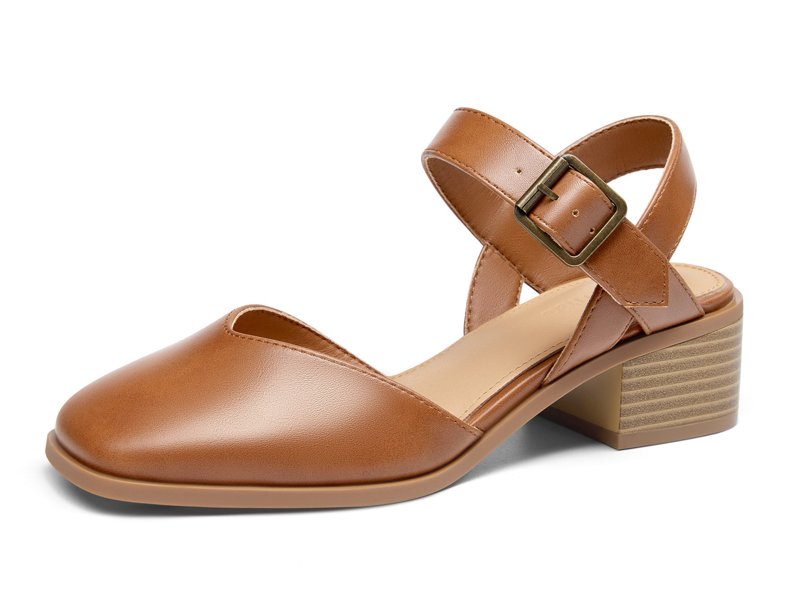 Coutgo Womens Light Brown Closed Toe Vintage Pumps