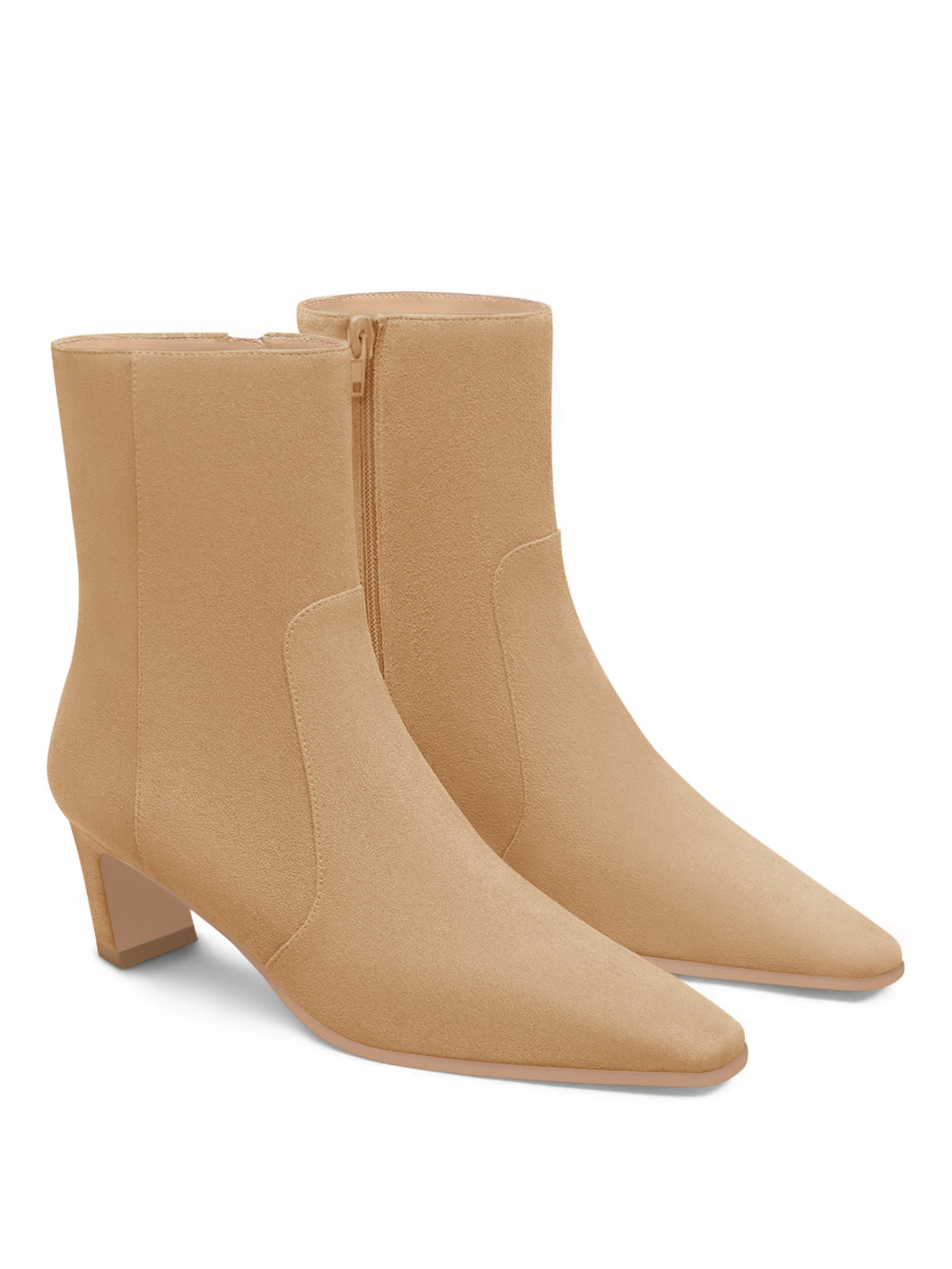 Coutgo Womens Suede Light Brown Square Heel Ankle Booties