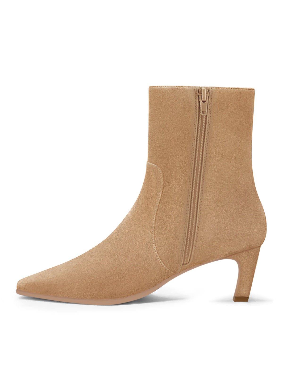 Coutgo Womens Suede Light Brown Square Heel Ankle Booties