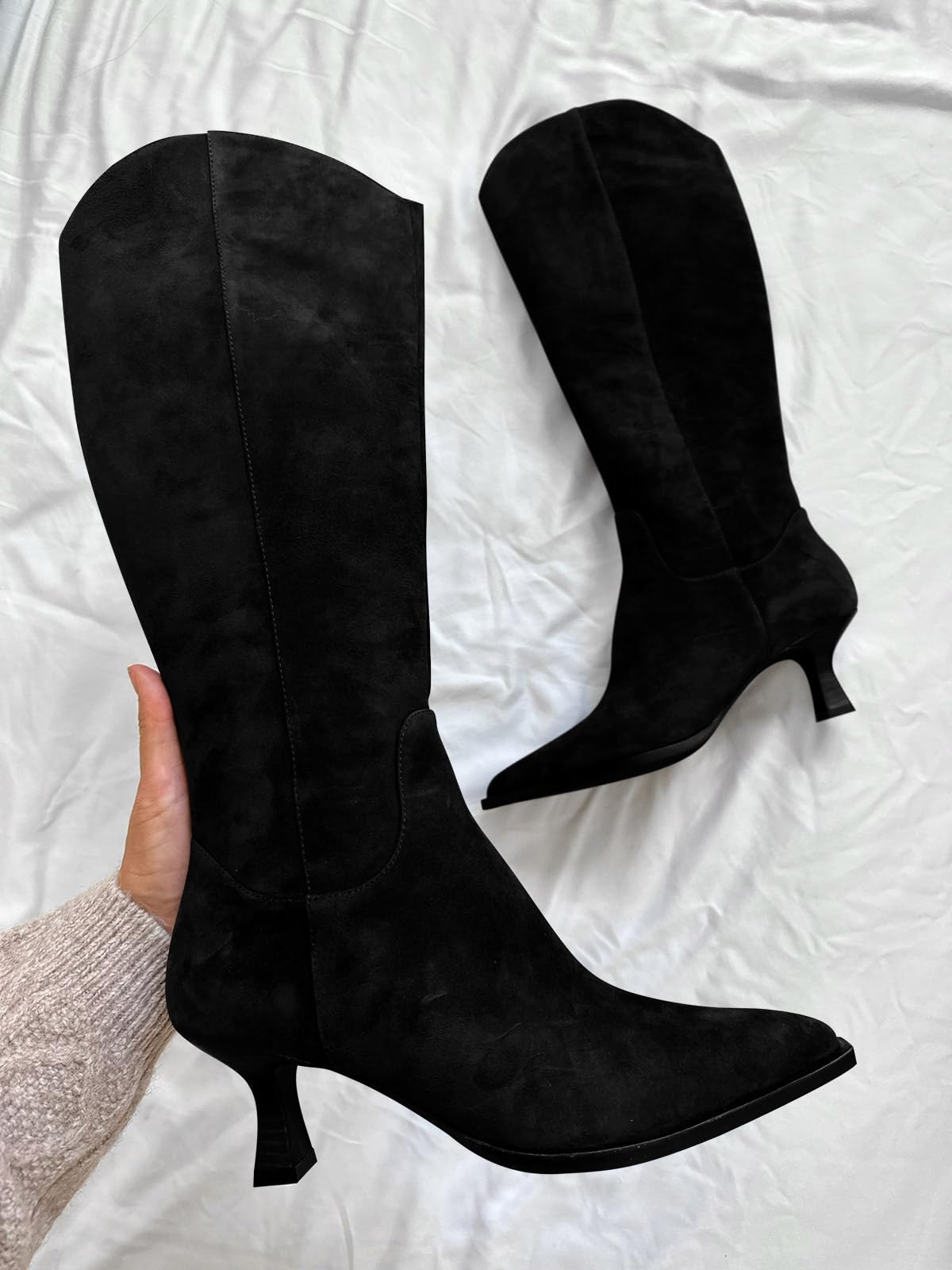 Coutgo Womens Black Pu Kitten Heel Boots