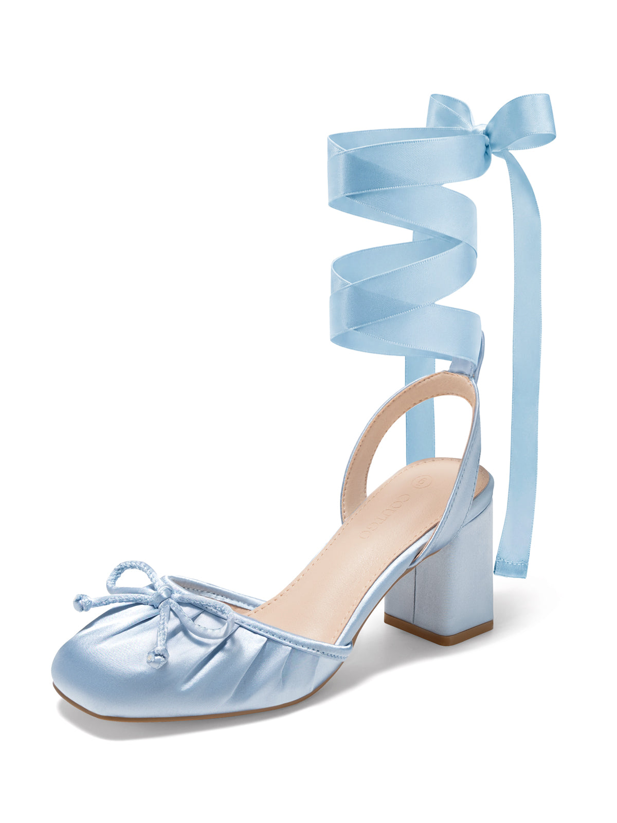 Coutgo Women Blue Bow Chunky Heel Pumps