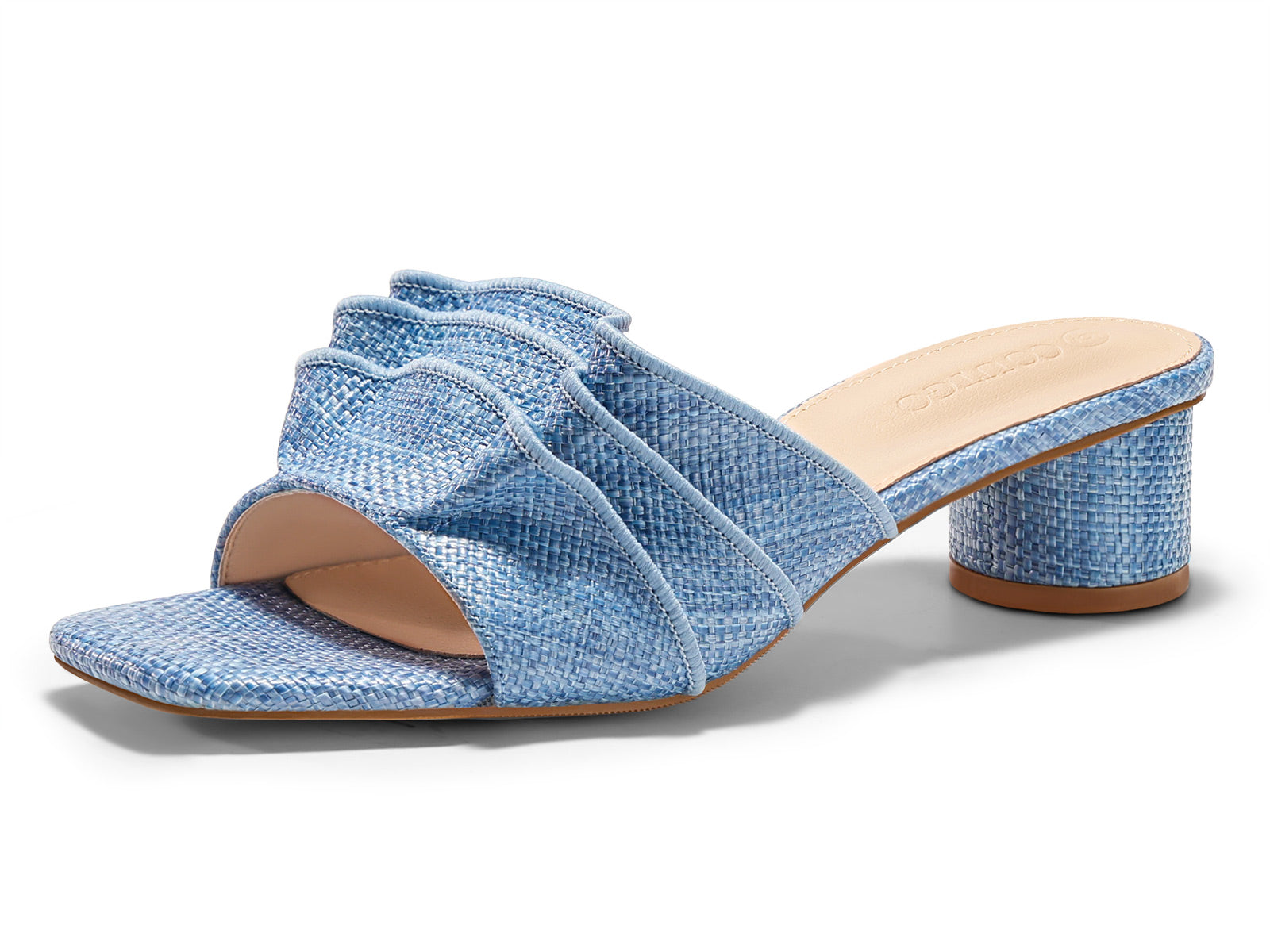 Coutgo Womens Blue Raffia Chunky Low Heels Sandals