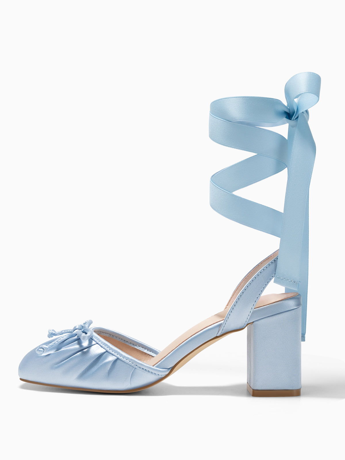Coutgo Women Blue Bow Chunky Heel Pumps