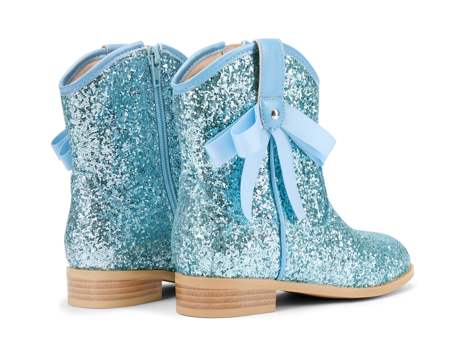 Coutgo Girls Blue Glitter Cowgirl Bow Boots