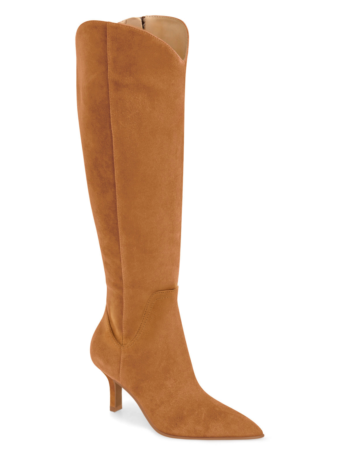 Coutgo Womens Brown Suede Kitten Heel Knee Boot