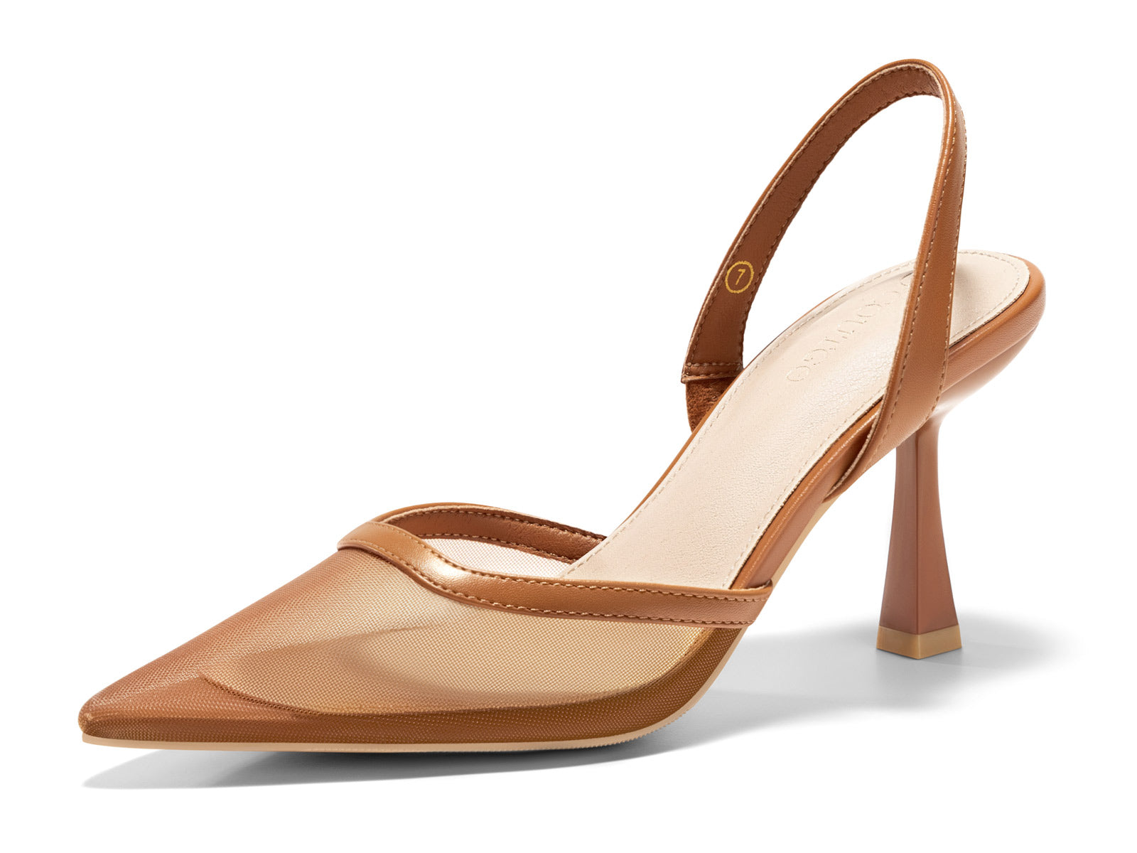 Coutgo Womens Brown Mesh Slingback Heels