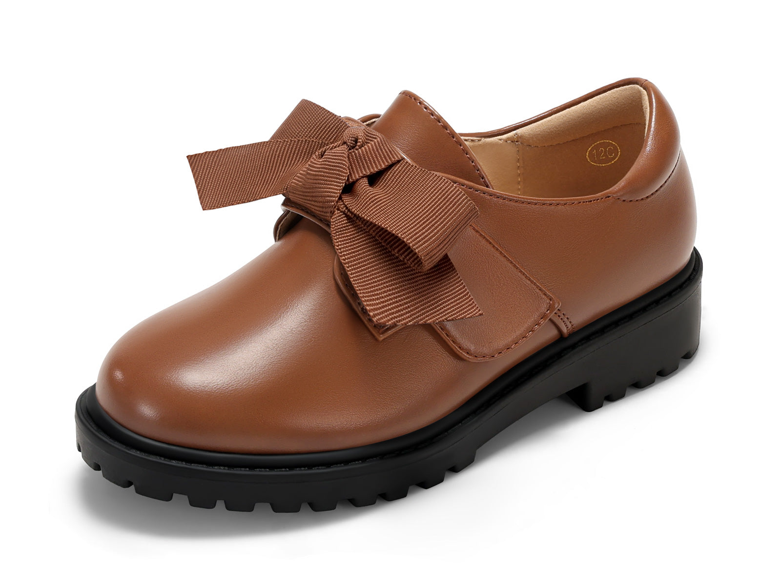Coutgo Girls Brown Pu Bow Platform Loafers