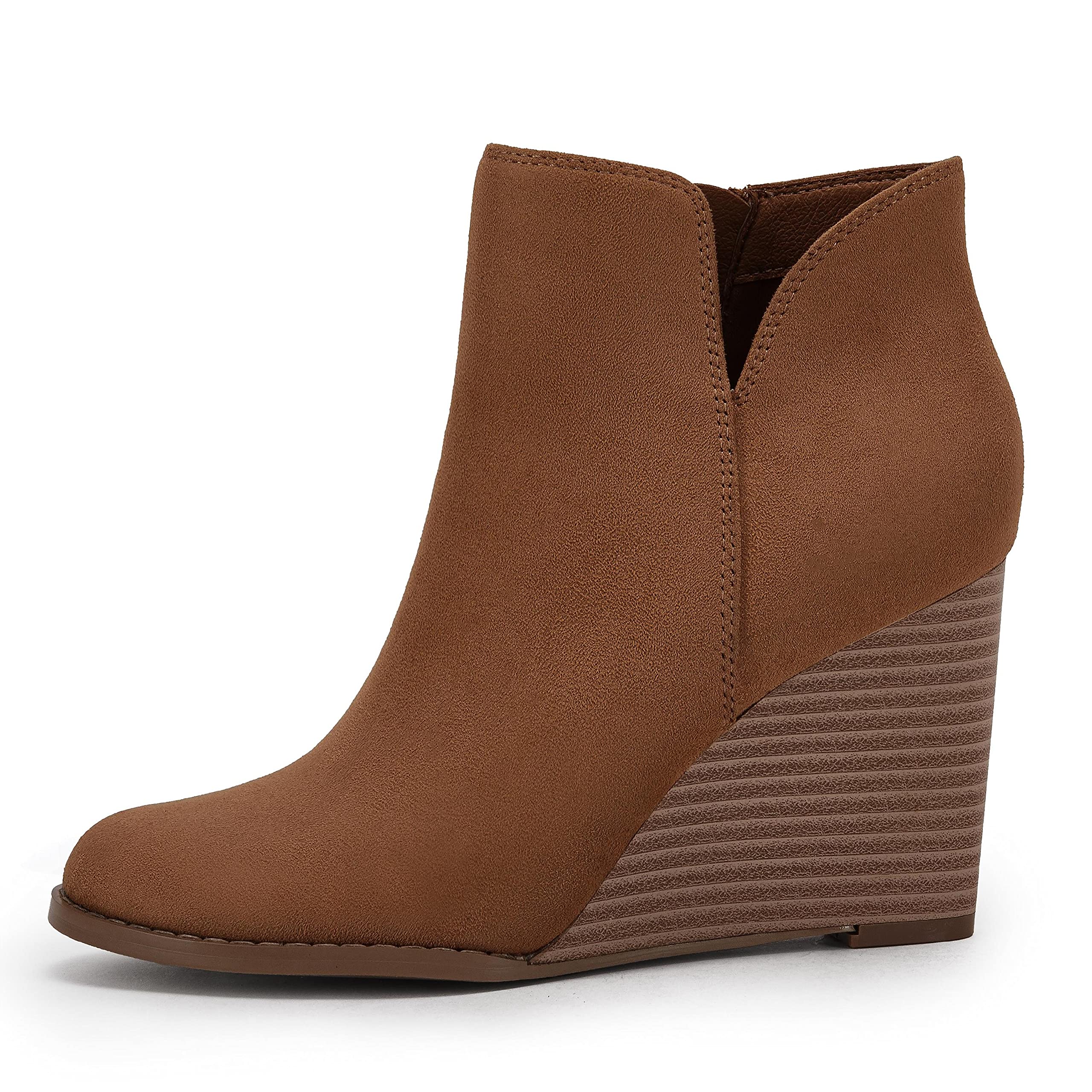 Coutgo Womens Brown Wedge Ankle Booties