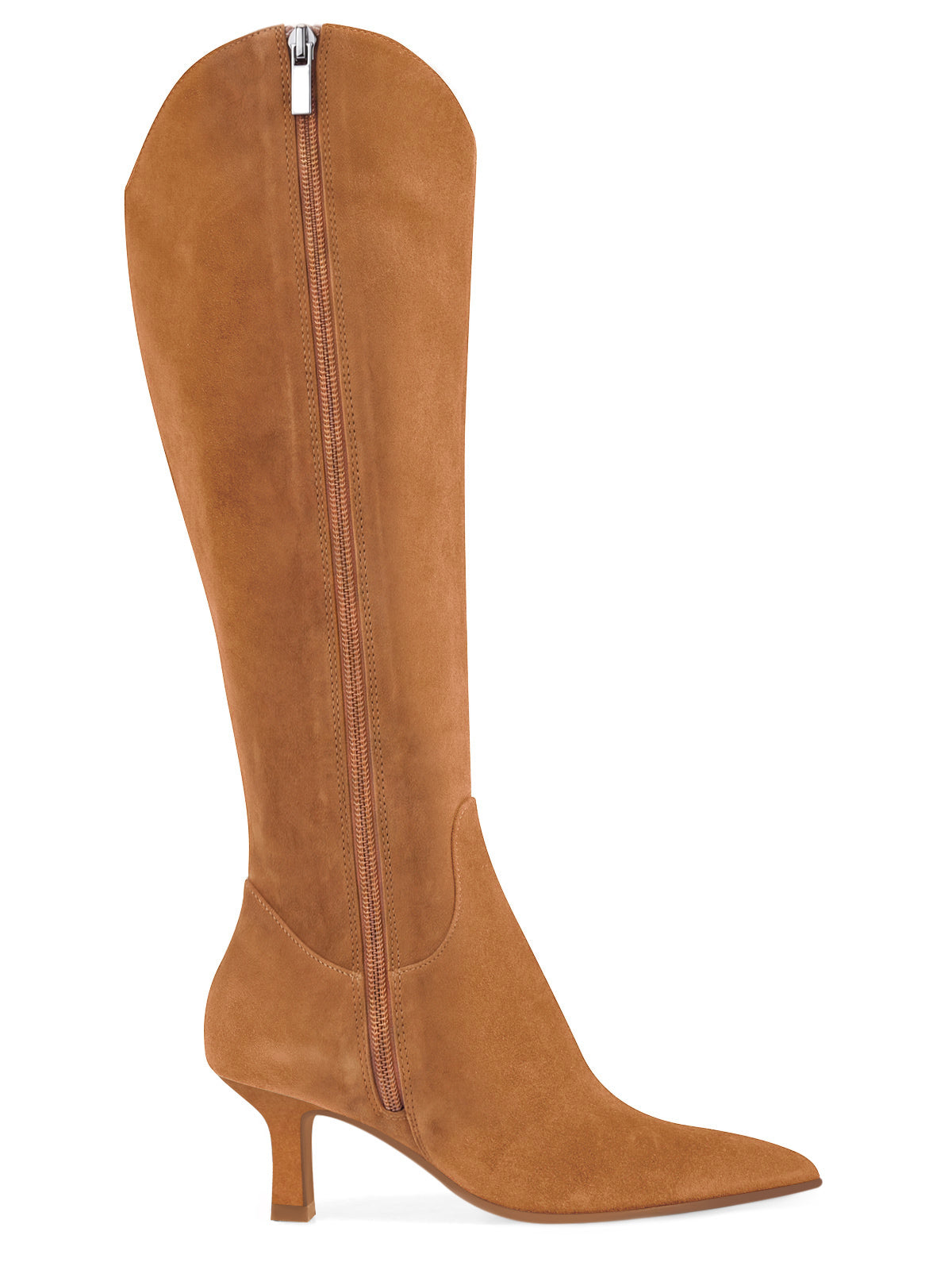 Coutgo Womens Brown Suede Kitten Heel Knee Boot