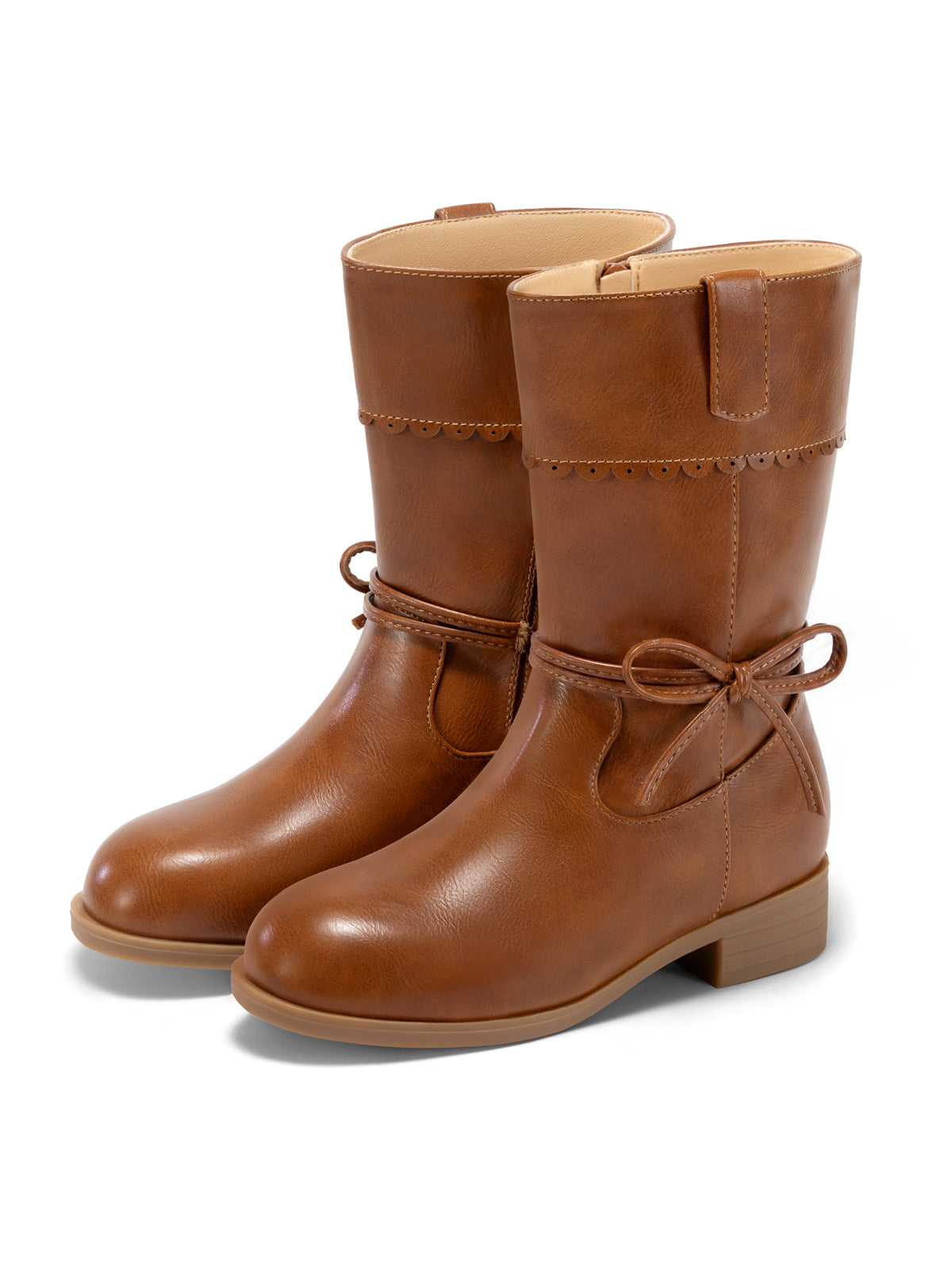Coutgo Girl Brown Bow Mid Calf Boots