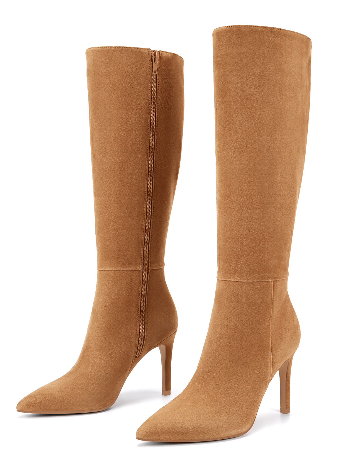 Coutgo Womens Brown Suede Stiletto Knee Boots