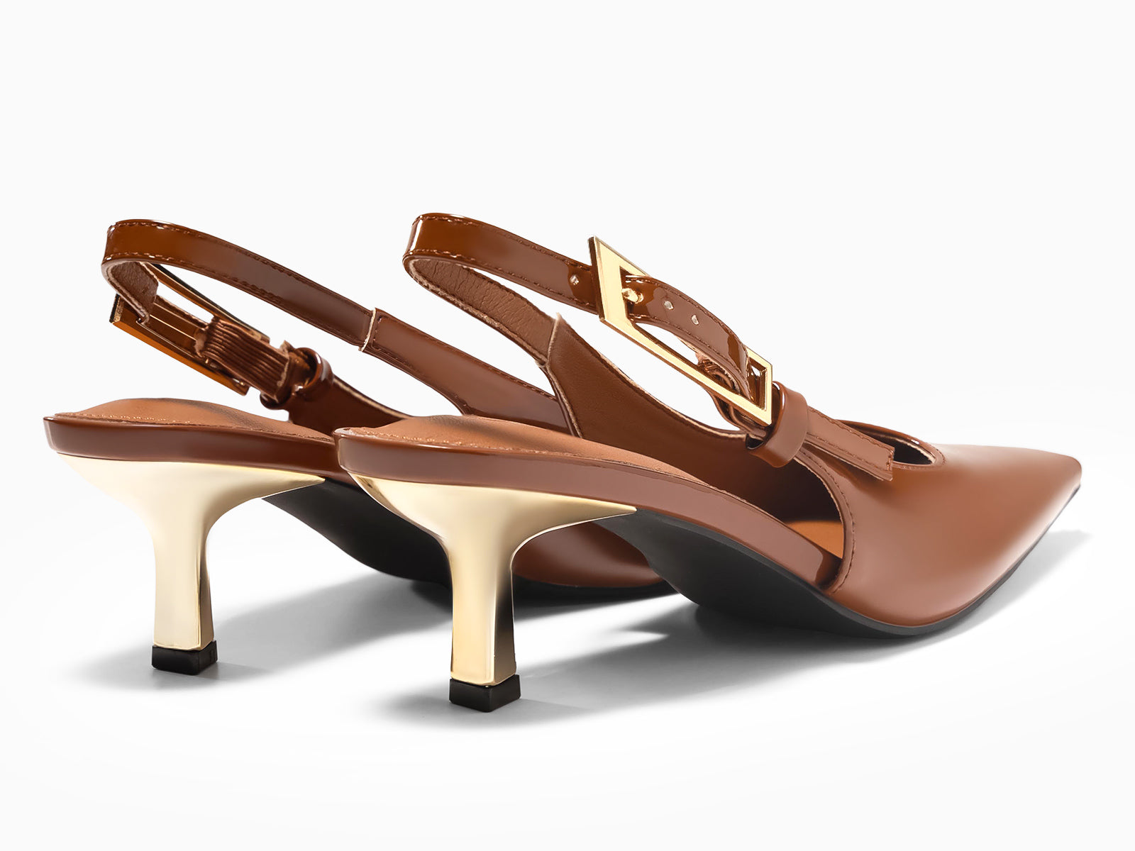 Coutgo Womens Brown Slingback Kitten Heels