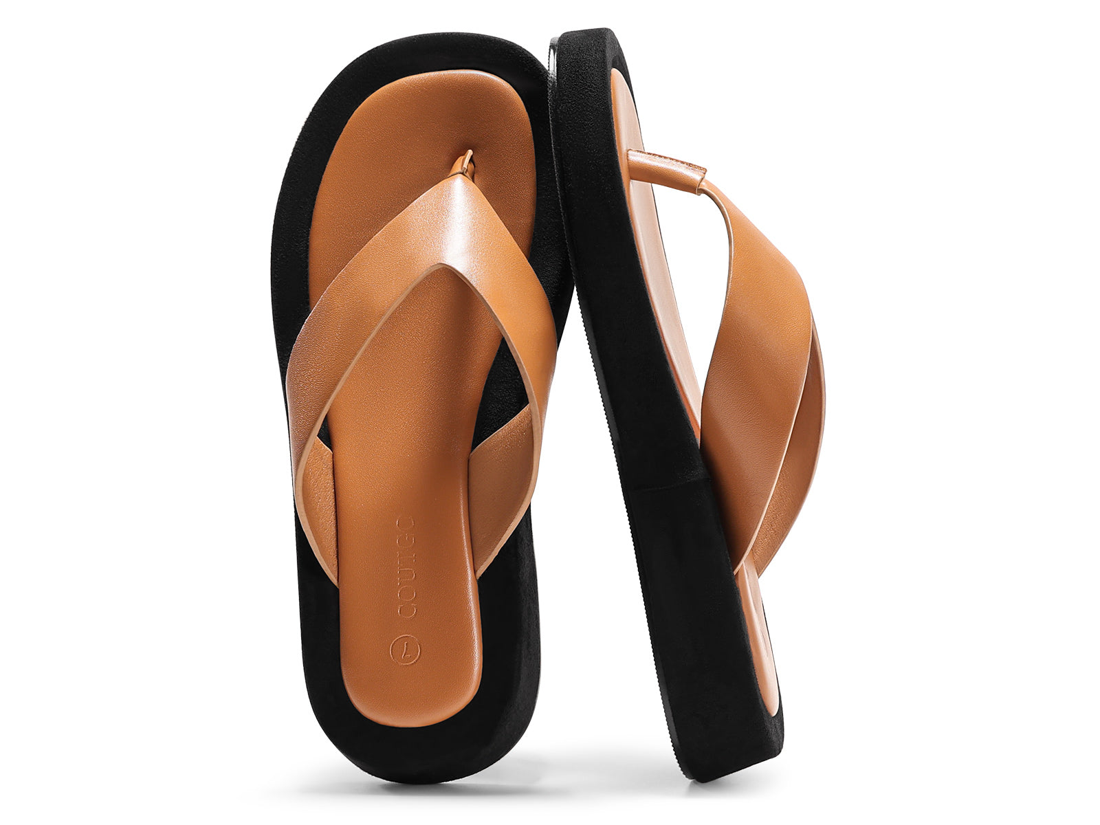 Coutgo Womens Brown Platform Flip Flops Sandals