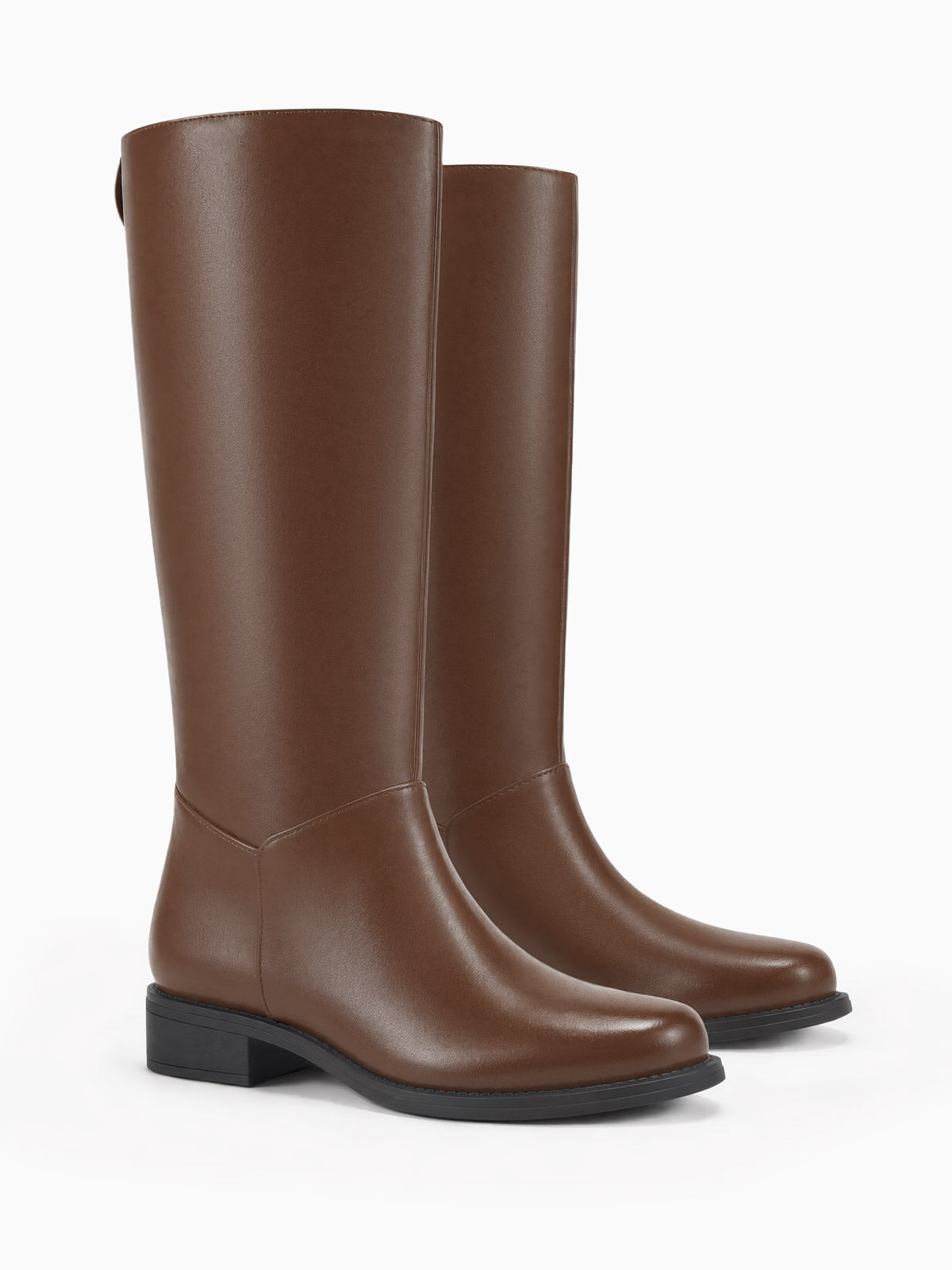 Coutgo Women Dark Brown Pu Square Toe Riding Boots