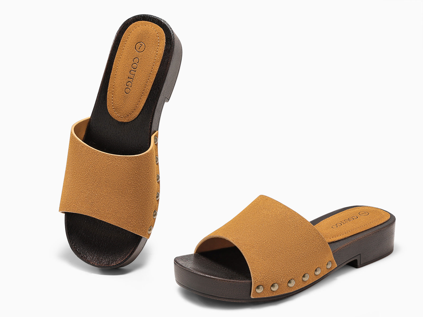 Coutgo Womens Suede Brown Platform Chunky Heels Sandals