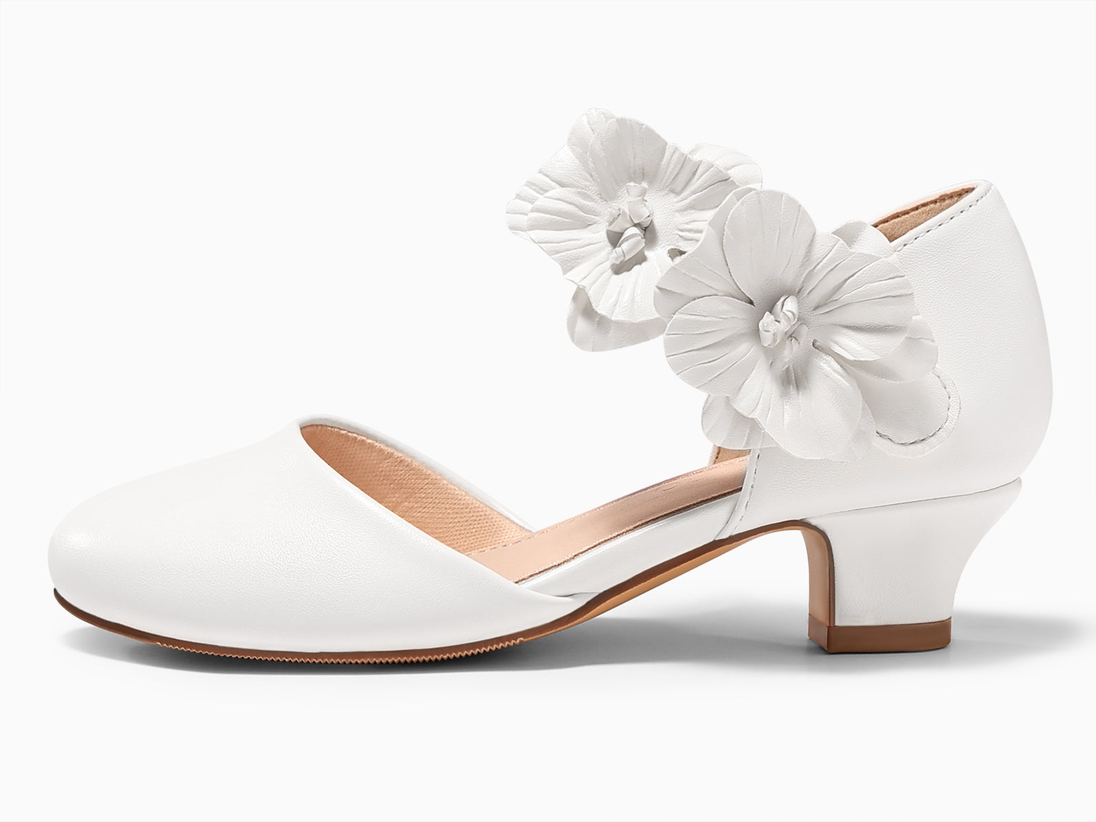 Coutgo Girls White Closed Toe Low Chunky Heels