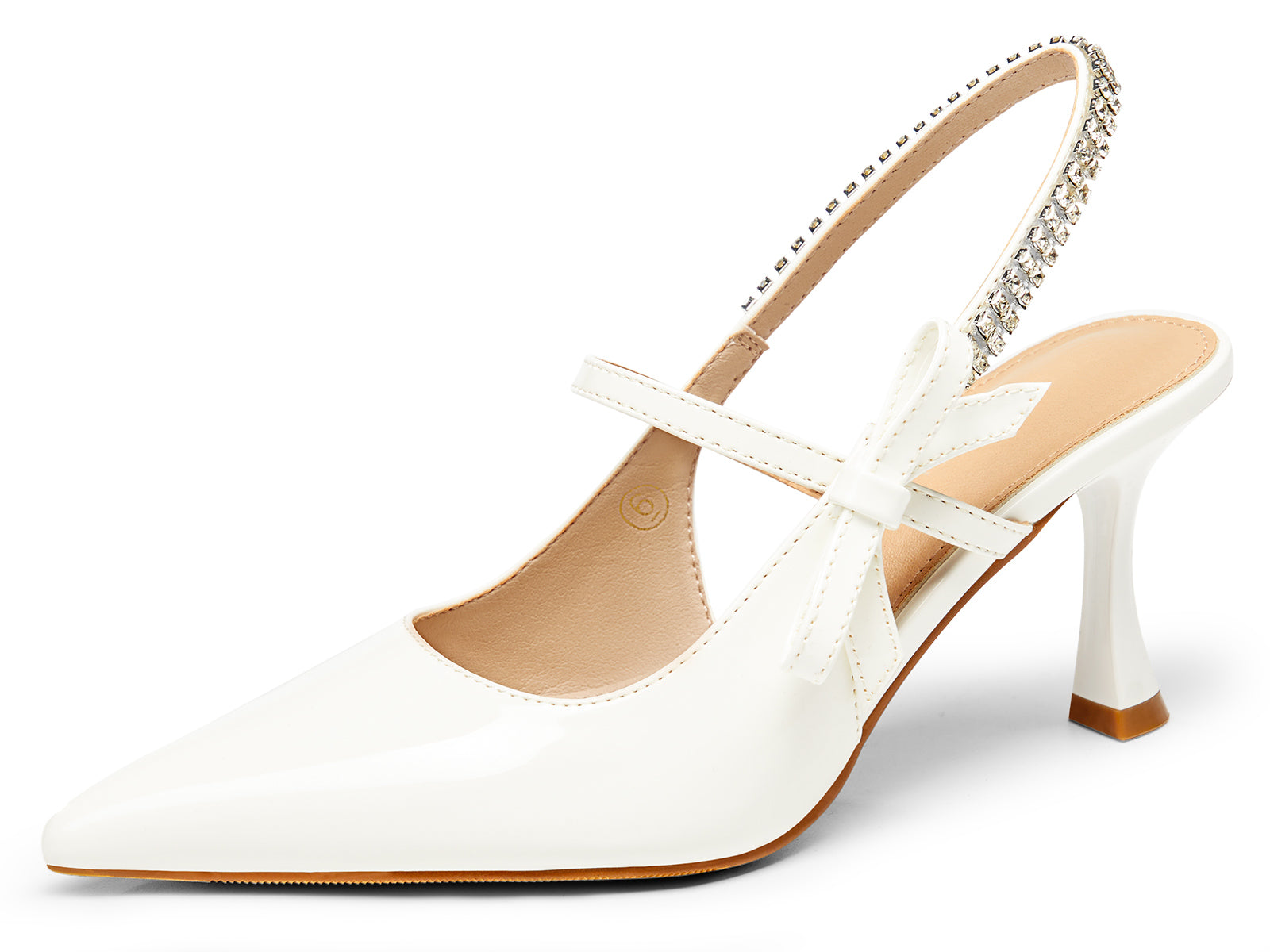 Coutgo Womens White Slingback Kitten Heels