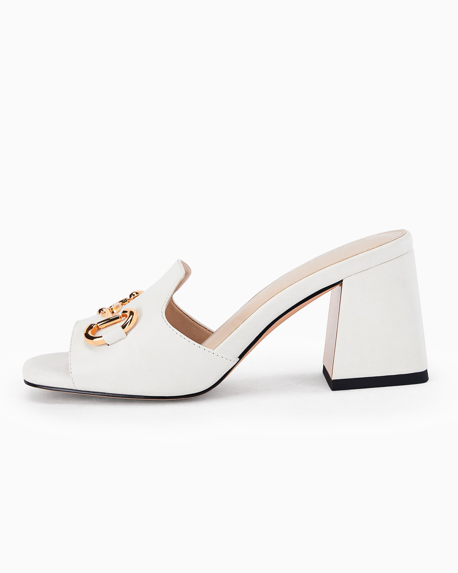 Women's Sandals White Peep Toe Slides Chunky Heel
