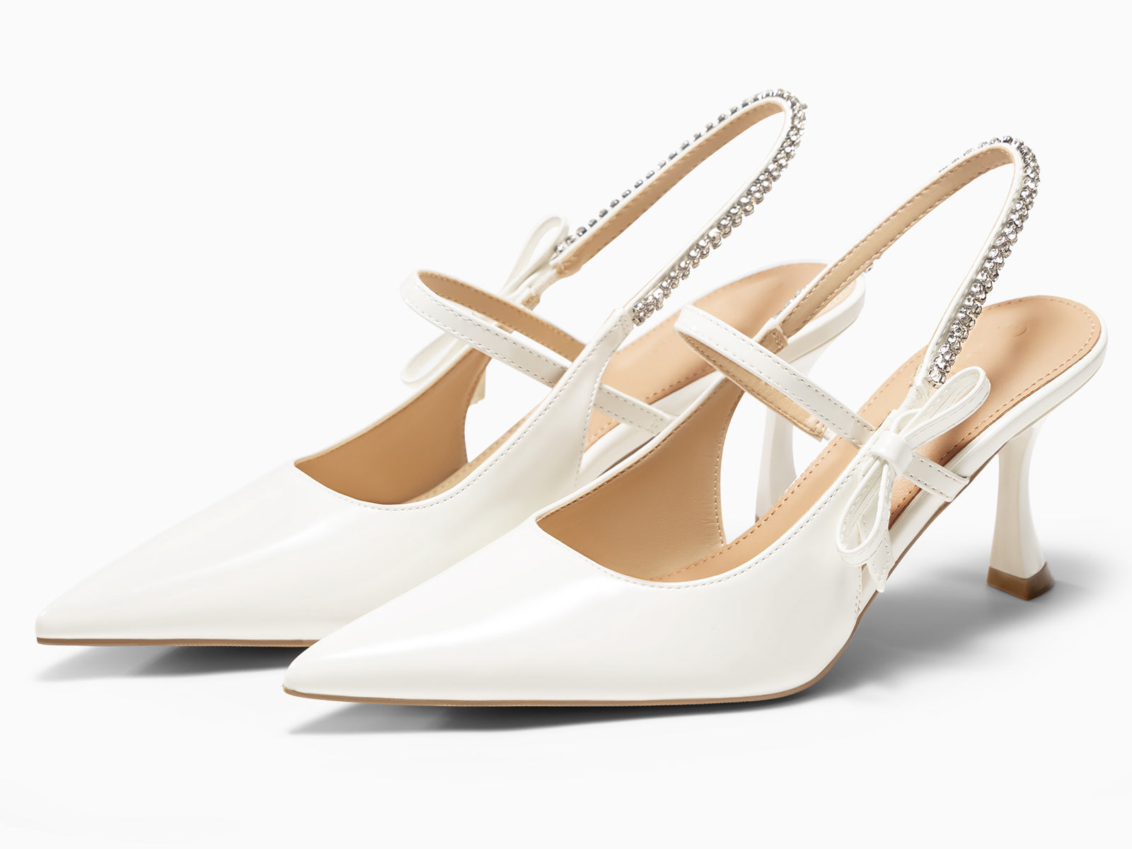 Coutgo Womens White Slingback Kitten Heels