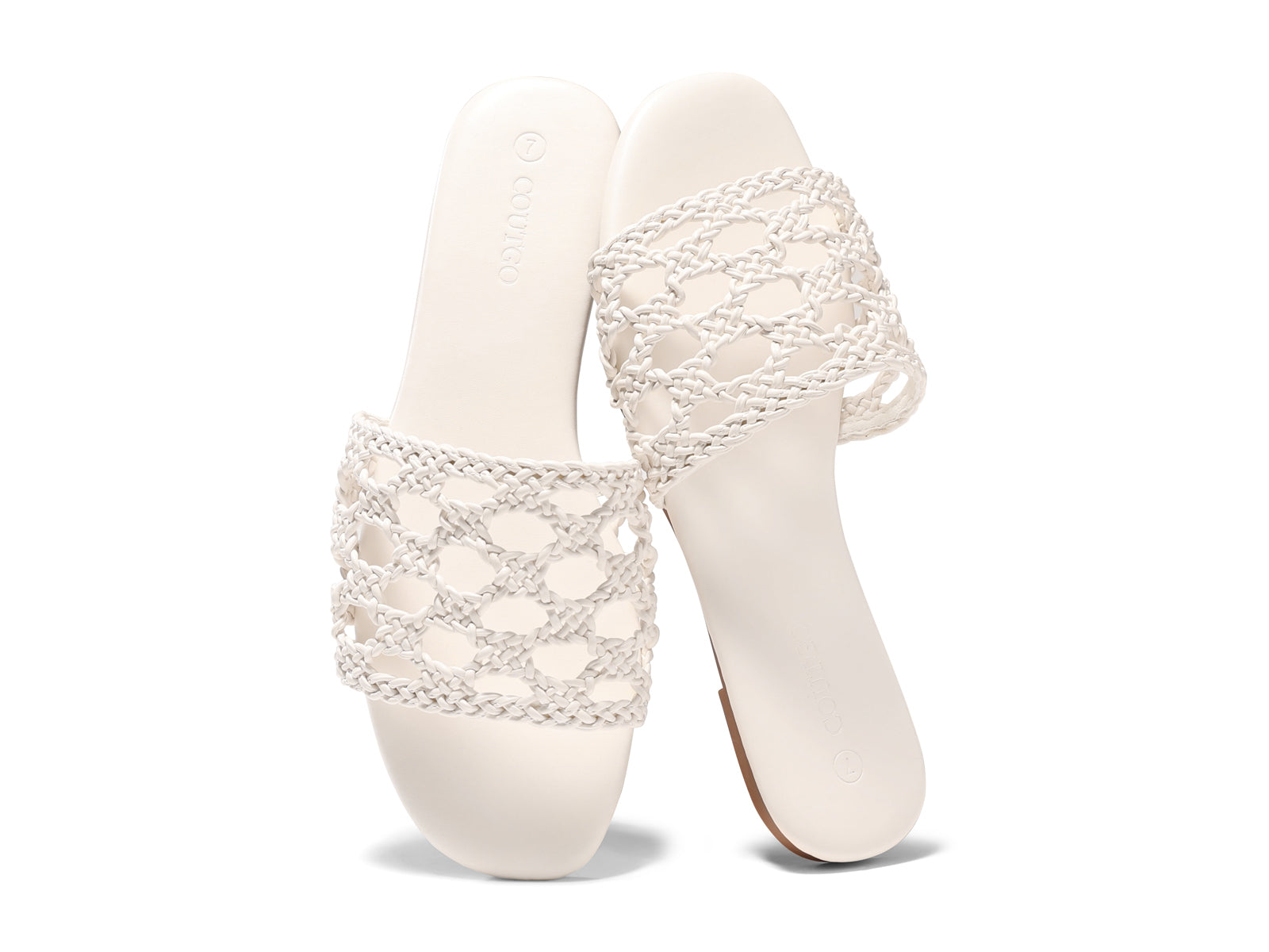 Coutgo Womens White On Slide Flat Sandal