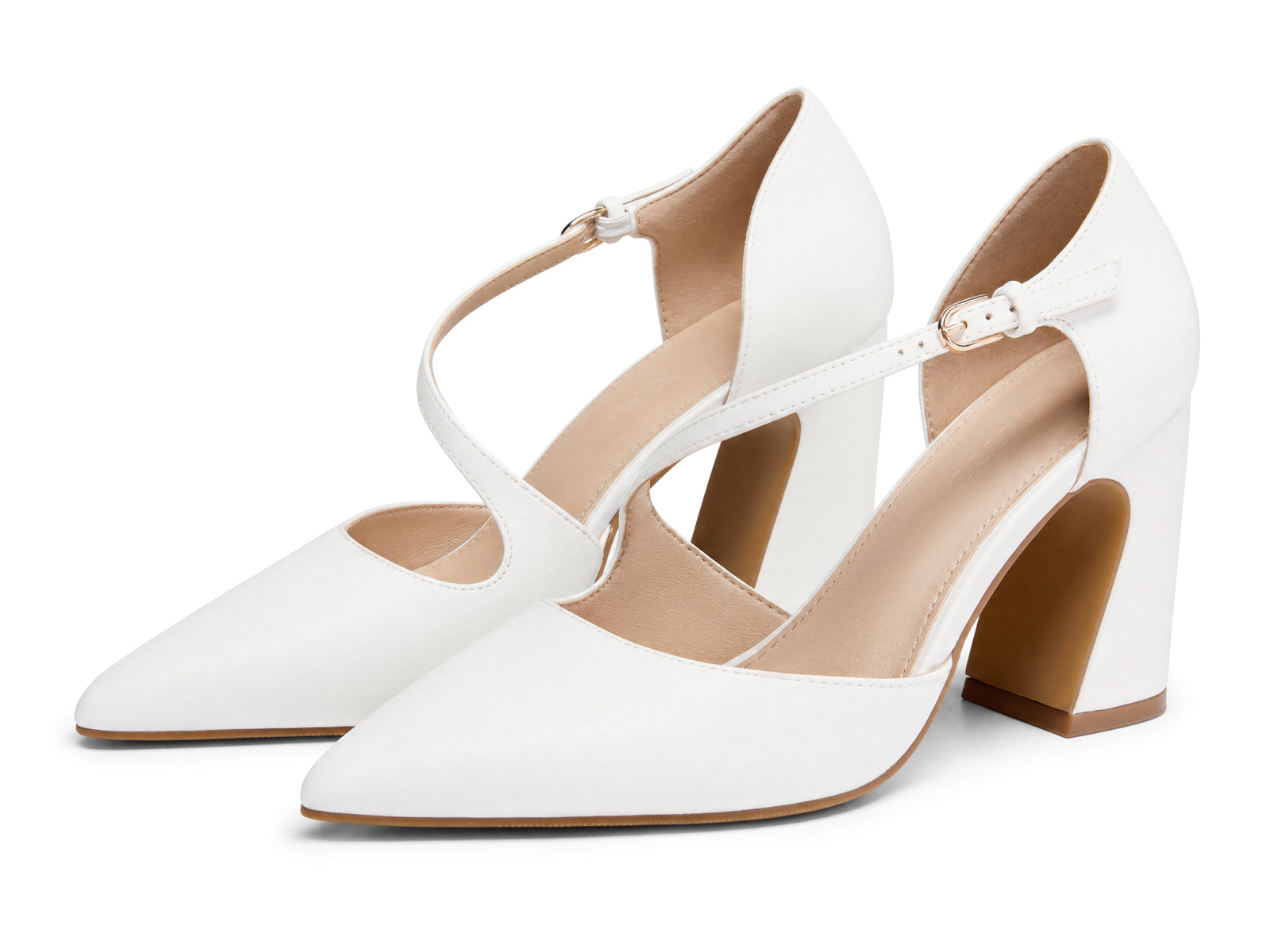 Coutgo Womens White Chunky High Heels