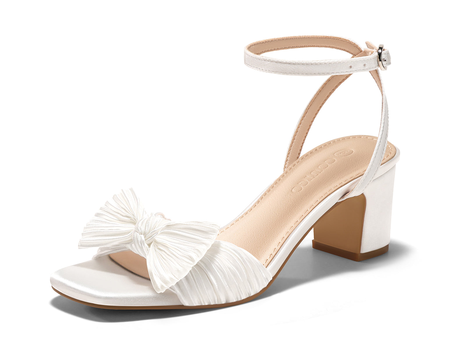 Coutgo Womens White Pleated Bow Sandals