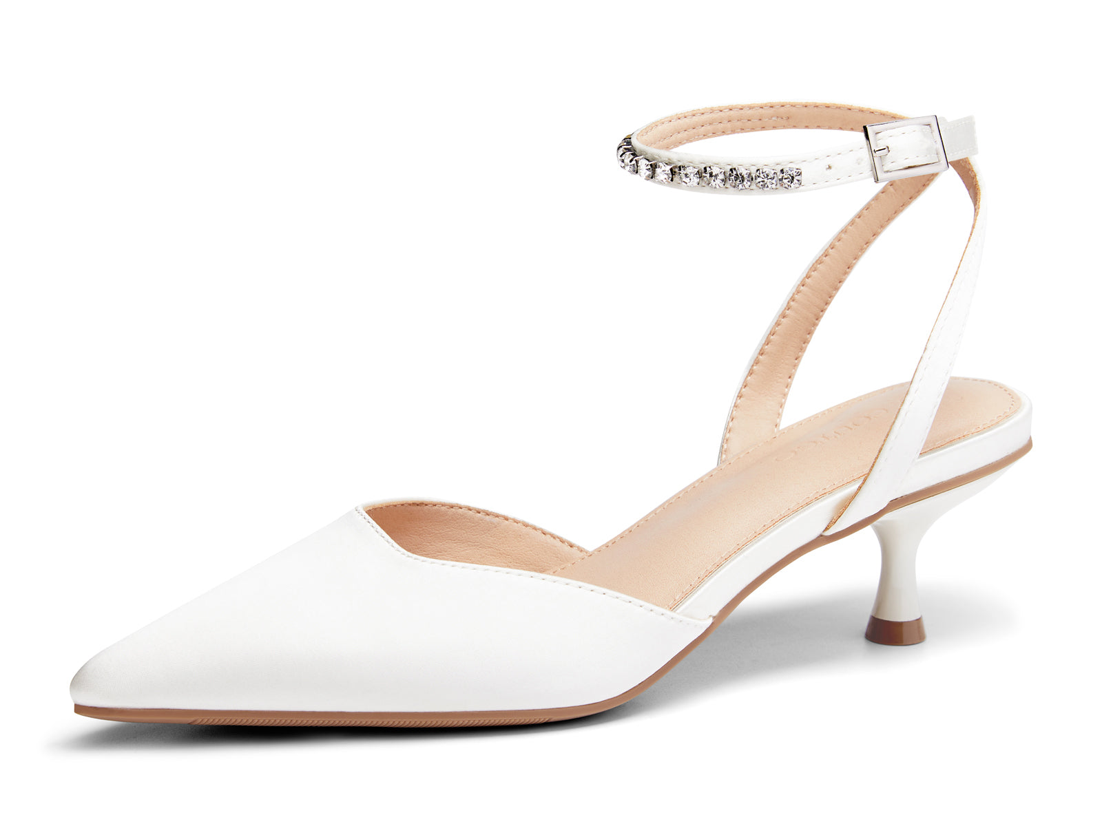 Coutgo Womens White Low Kitten Heels