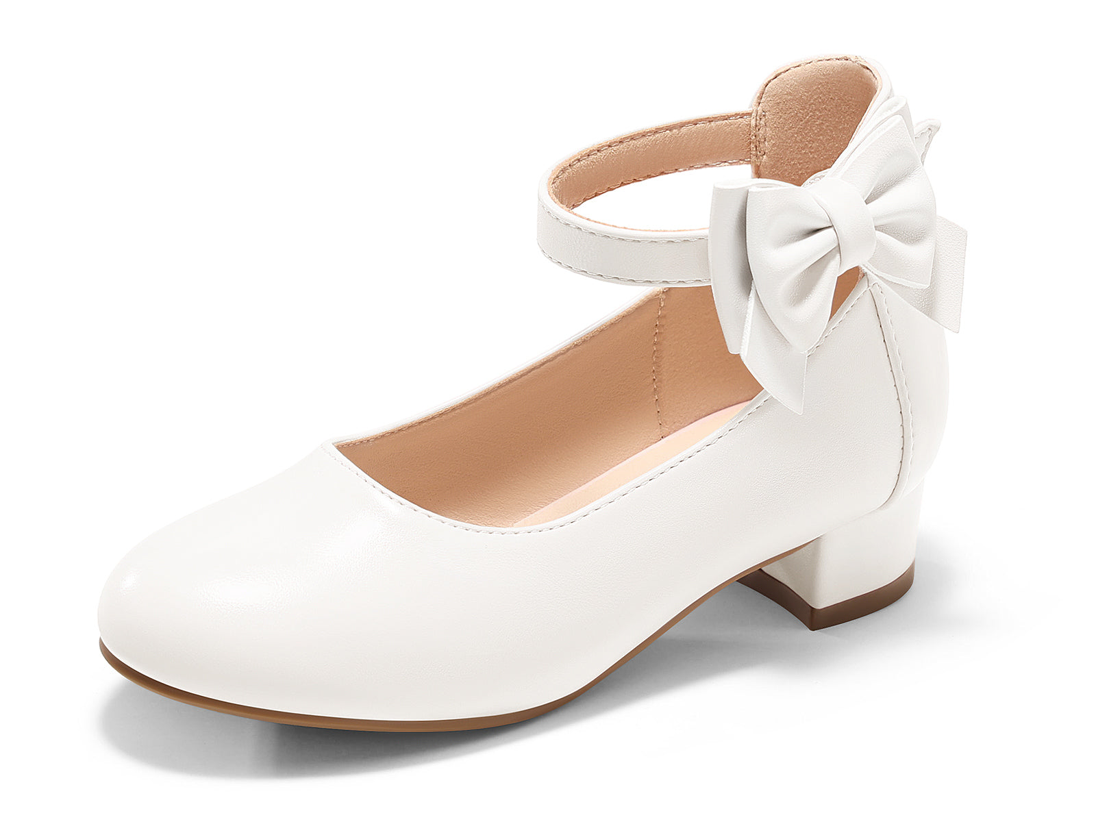 Coutgo Girls White Dress Bow Chunky Heels