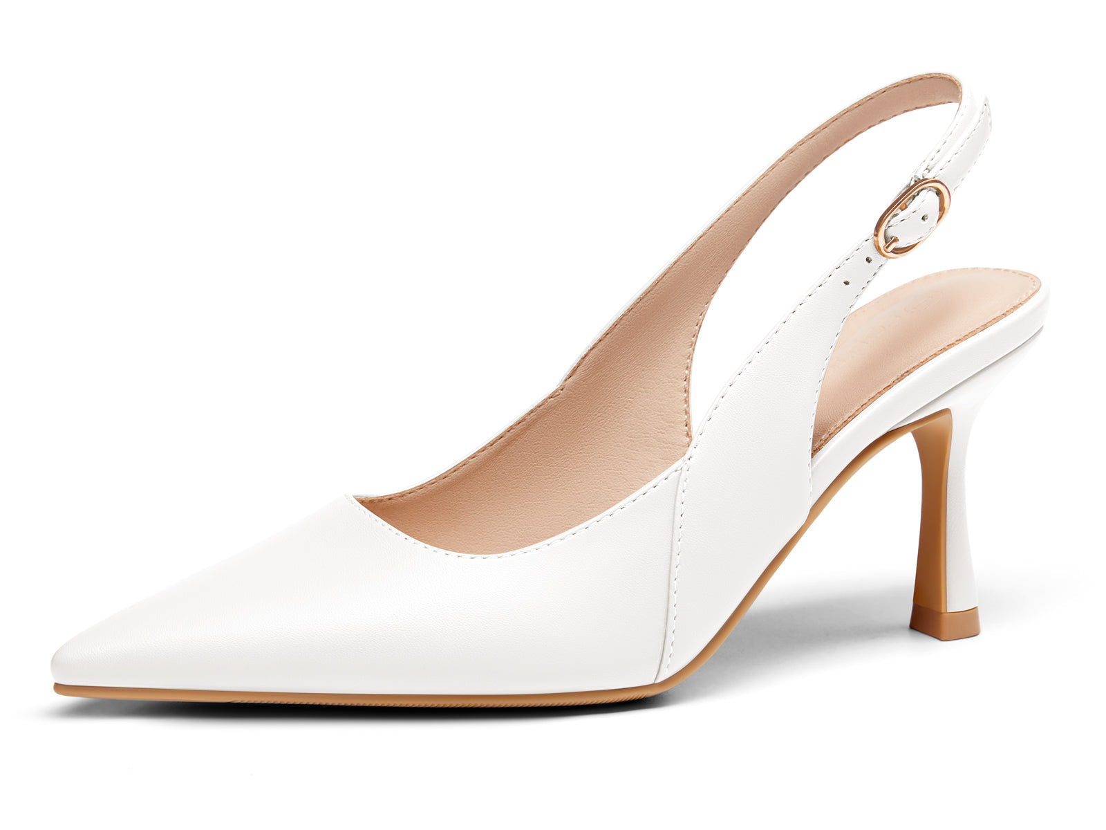 Coutgo Women's White Slingback Kitten Heels