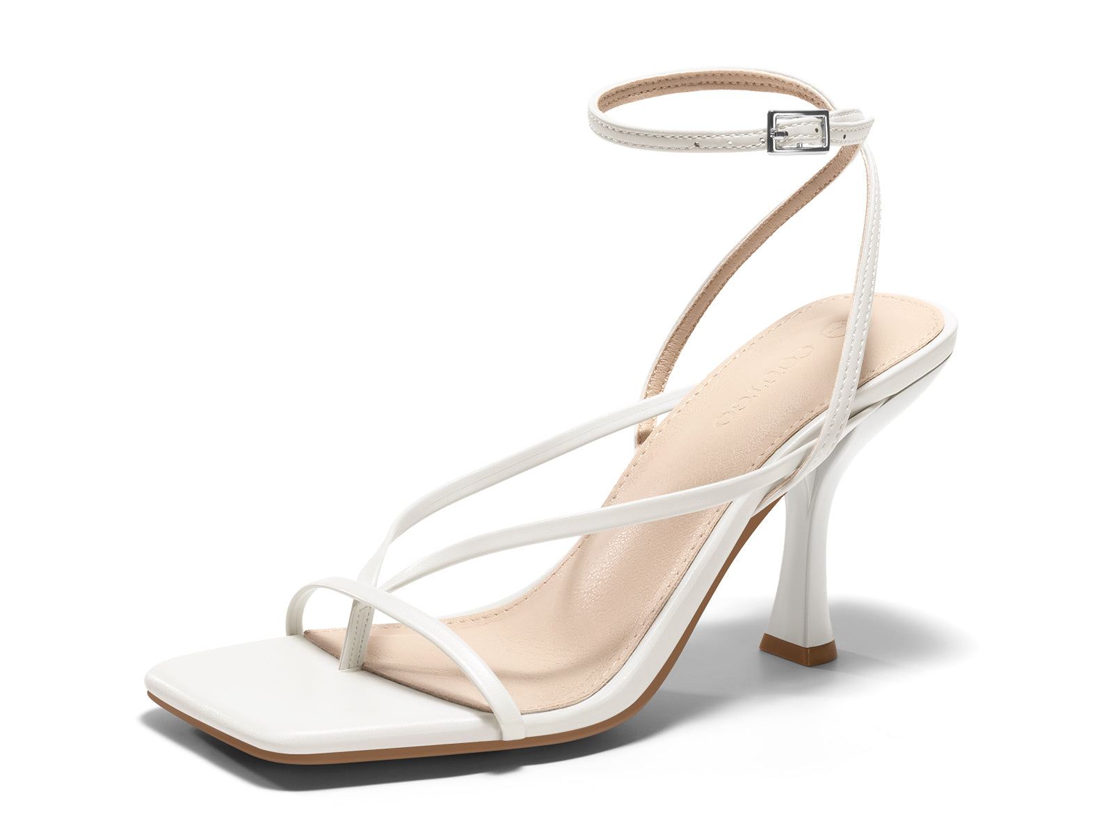 Coutgo Womens White Strappy Kitten Heels Sandals