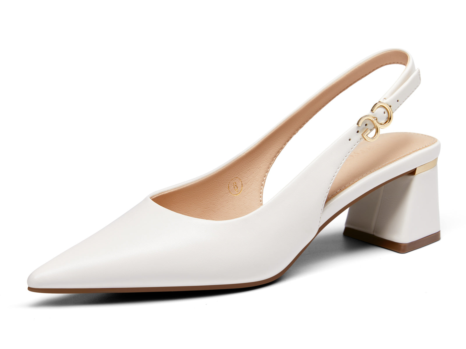 Coutgo Womens PU White Slingback Chunky Heels
