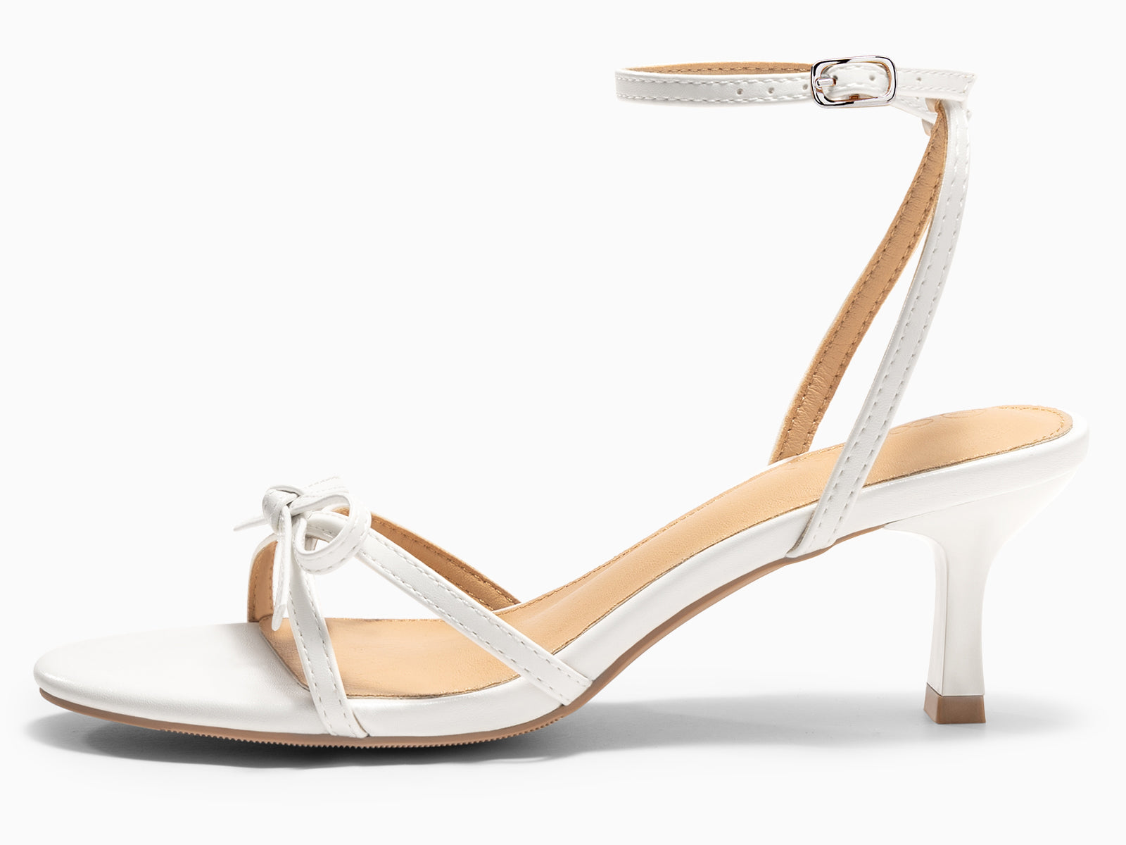 Coutgo Womens White Kitten Low Heels