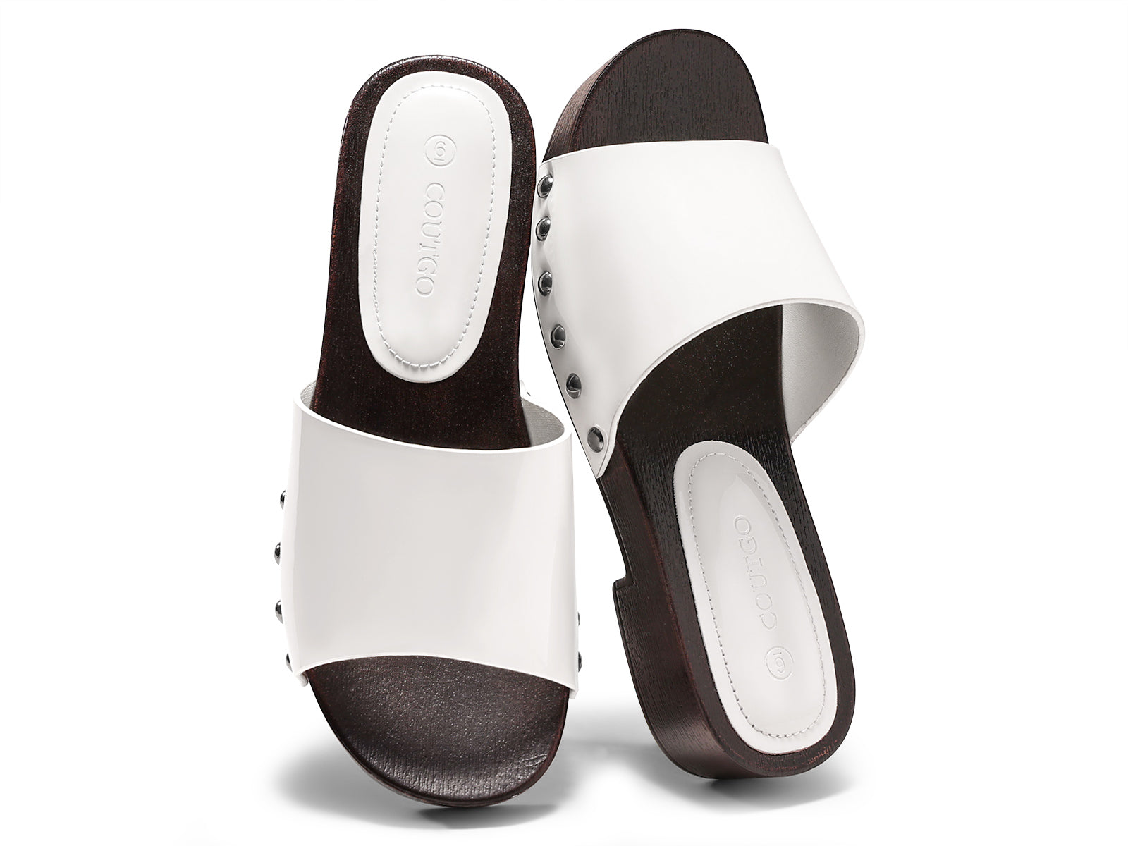 Coutgo Womens White Platform Chunky Heels Sandals