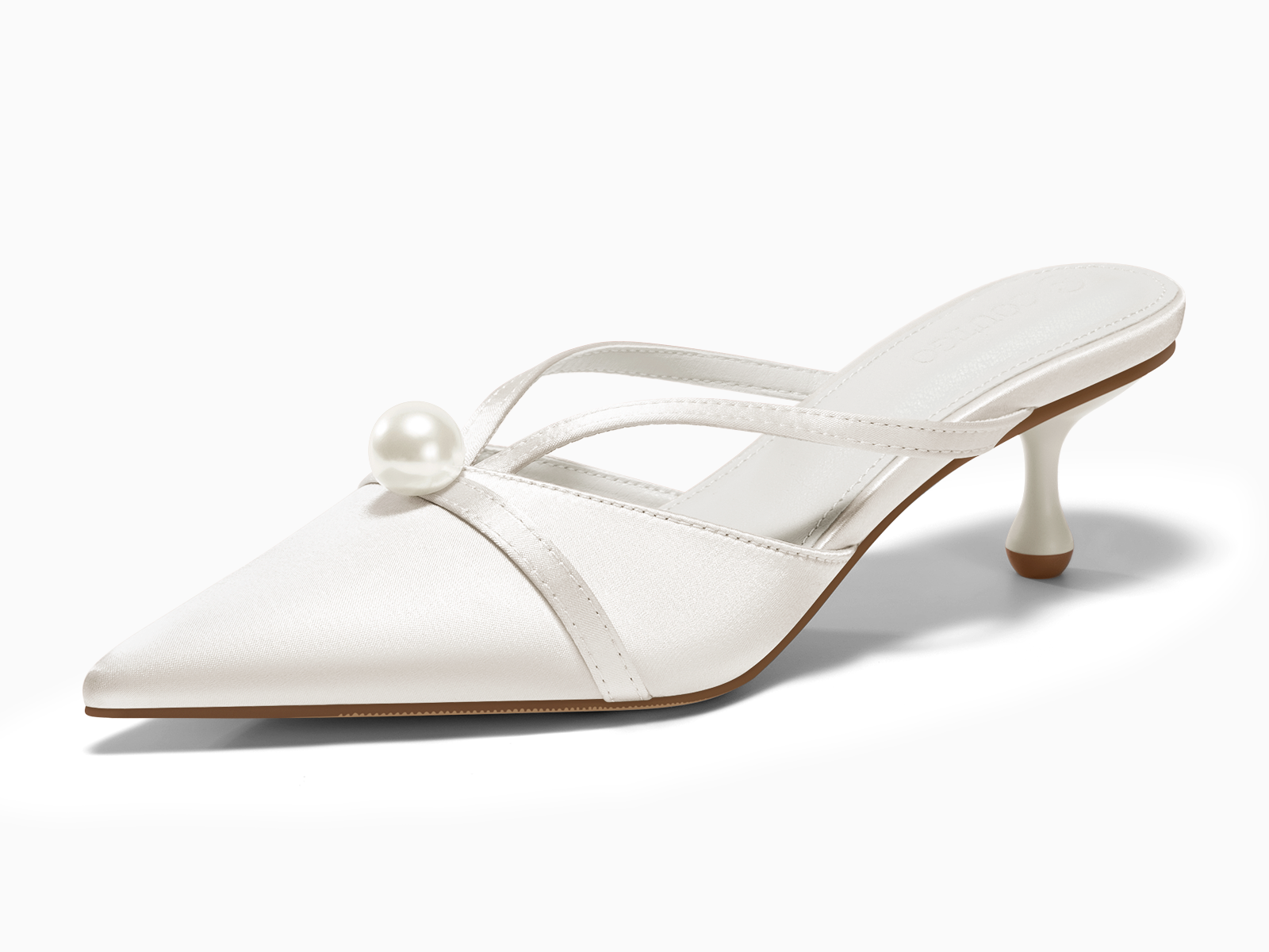 Coutgo Womens White Pearl Kitten Heels