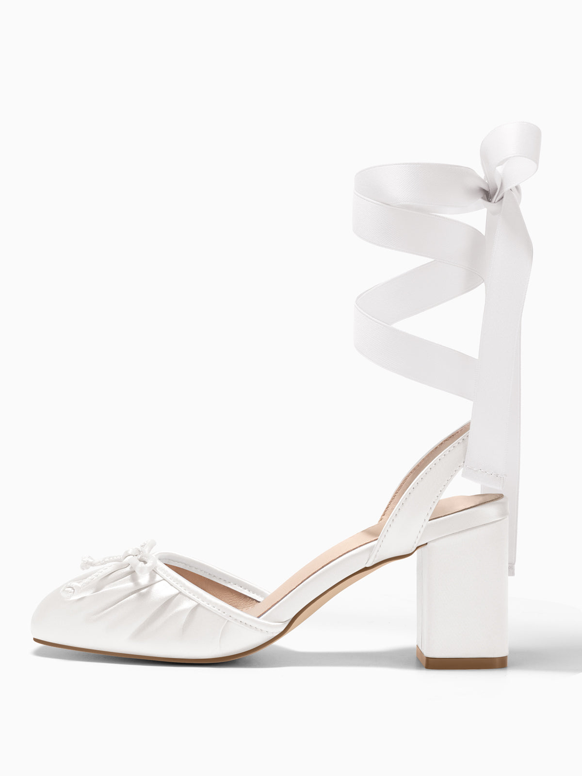 Coutgo Women White Bow Chunky Heel Pumps