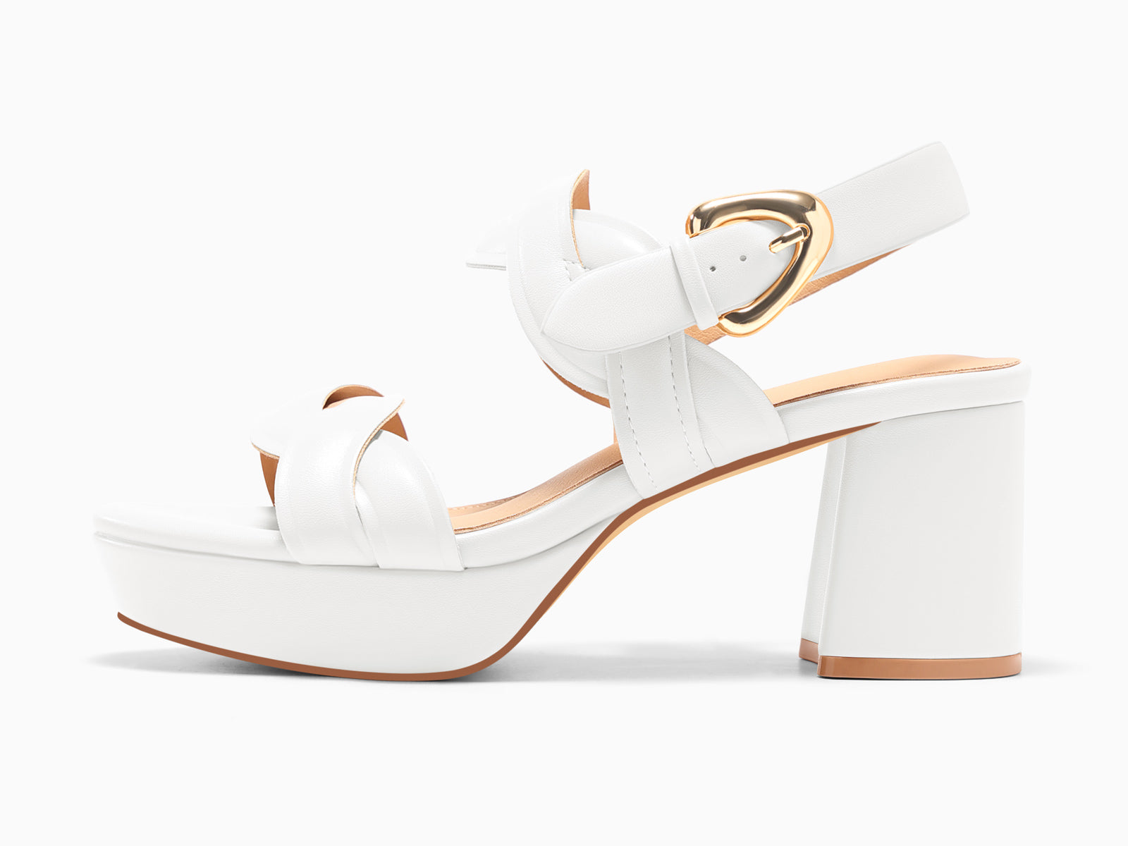 Coutgo Womens White Platform Sandals Cork Chunky Heels