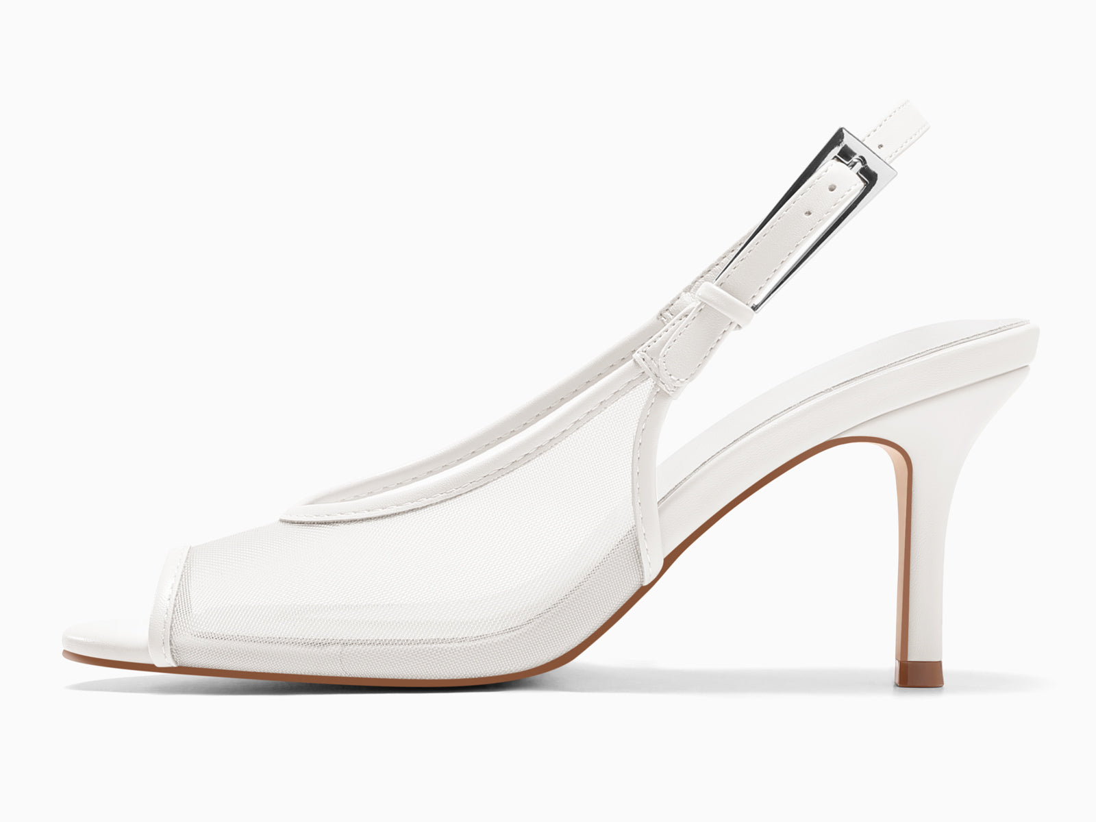 Coutgo Womens White Slingback High Heels Mesh Sandals