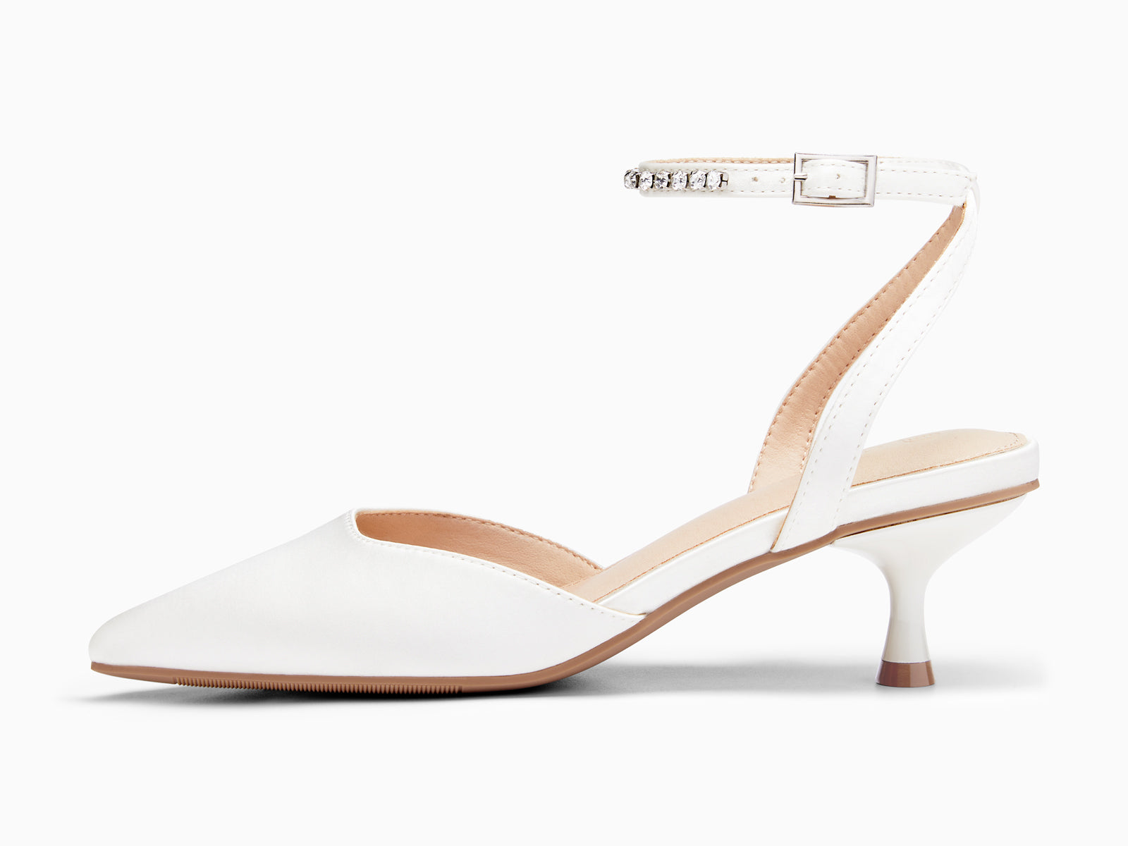 Coutgo Womens White Low Kitten Heels