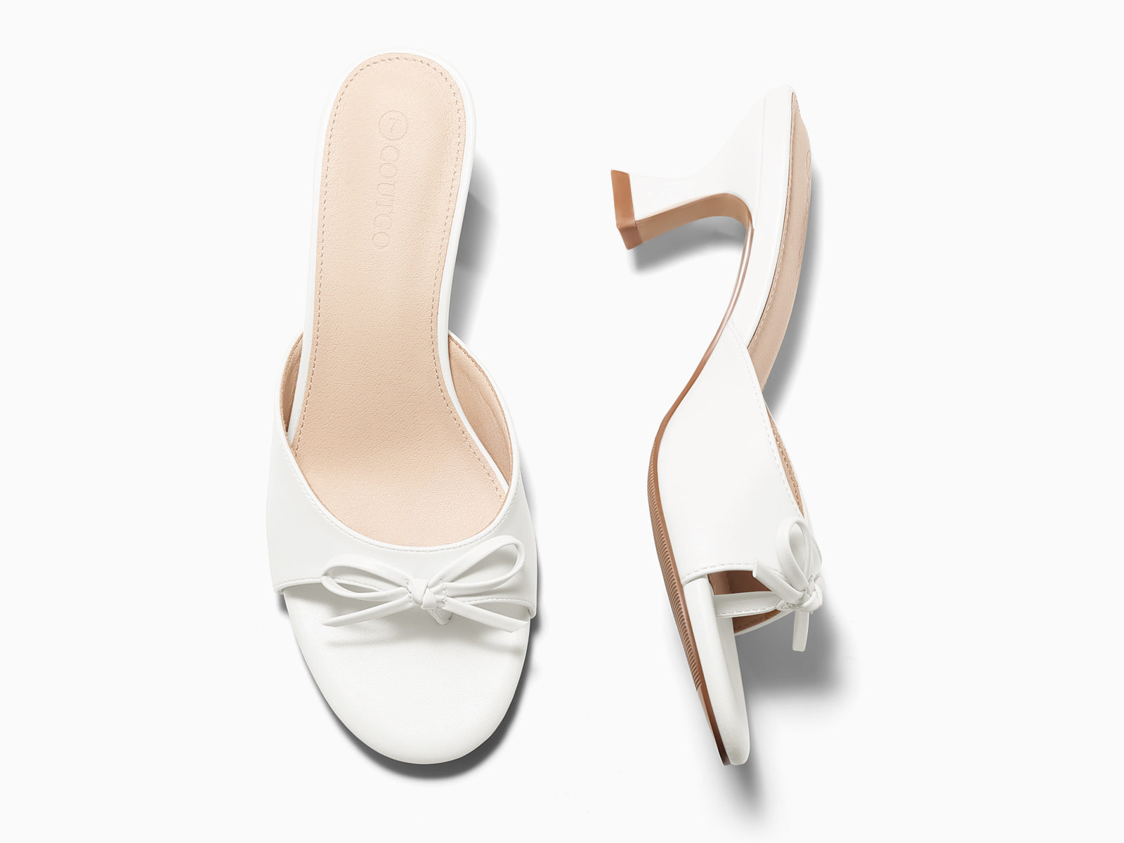 Coutgo Women's White Pu Kitten Heels Sandals