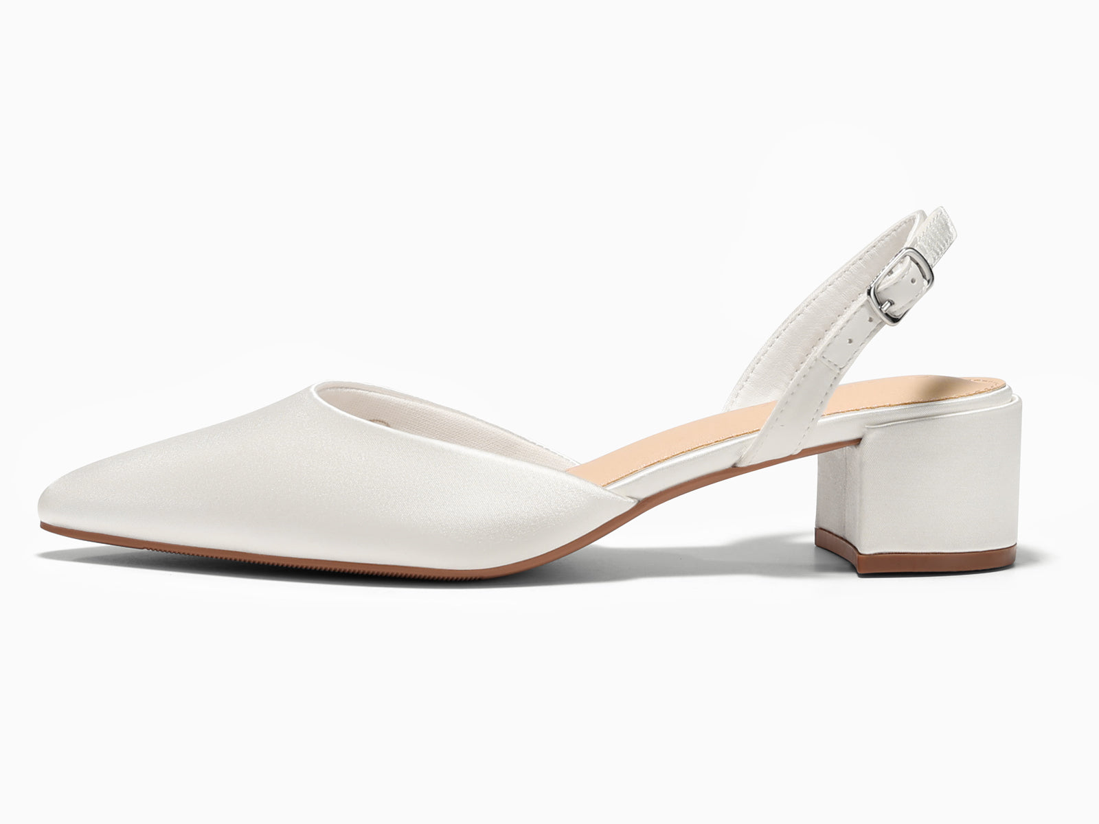 Coutgo Womens White Low Chunky Heels