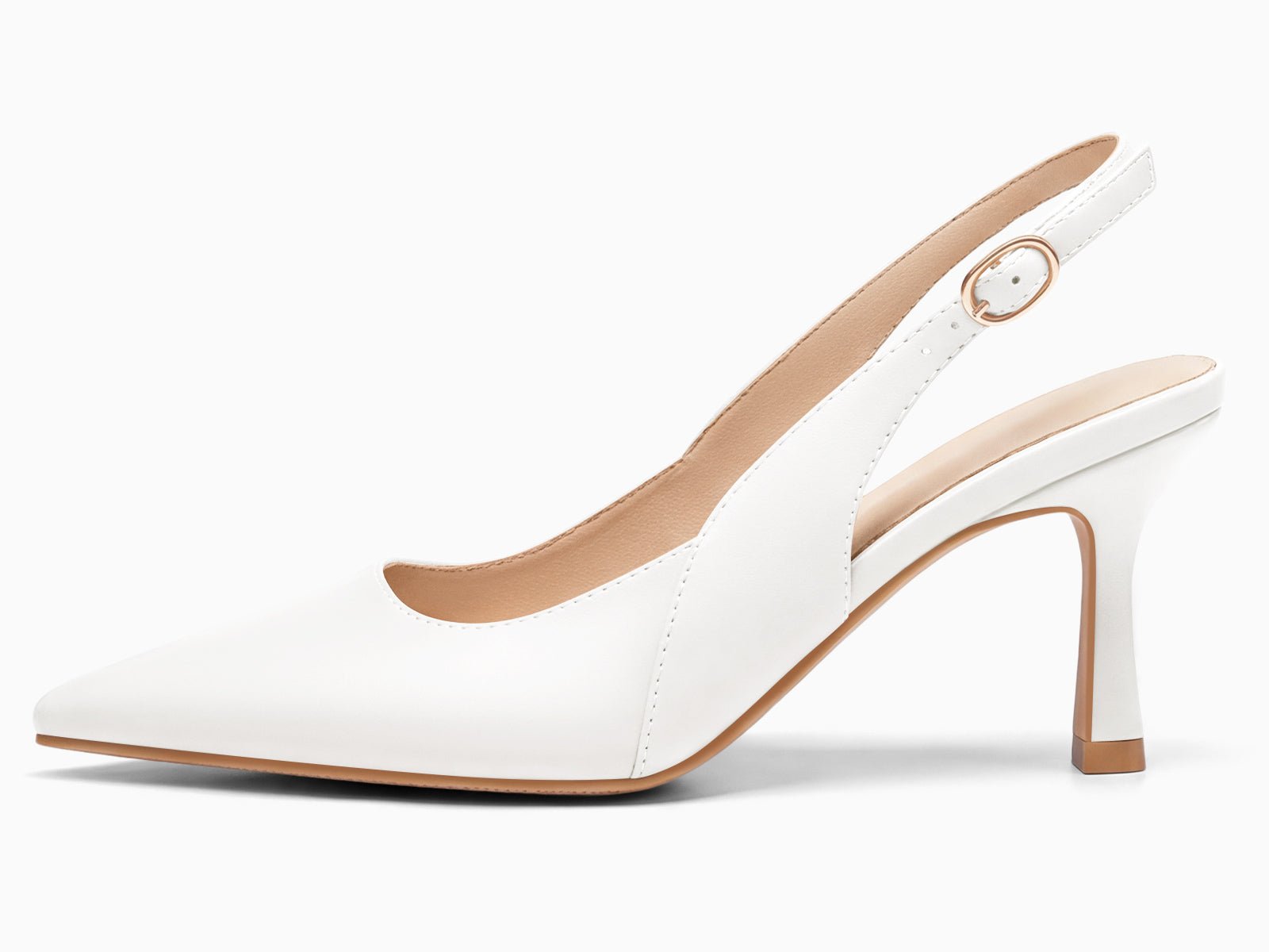 Coutgo Women's White Slingback Kitten Heels
