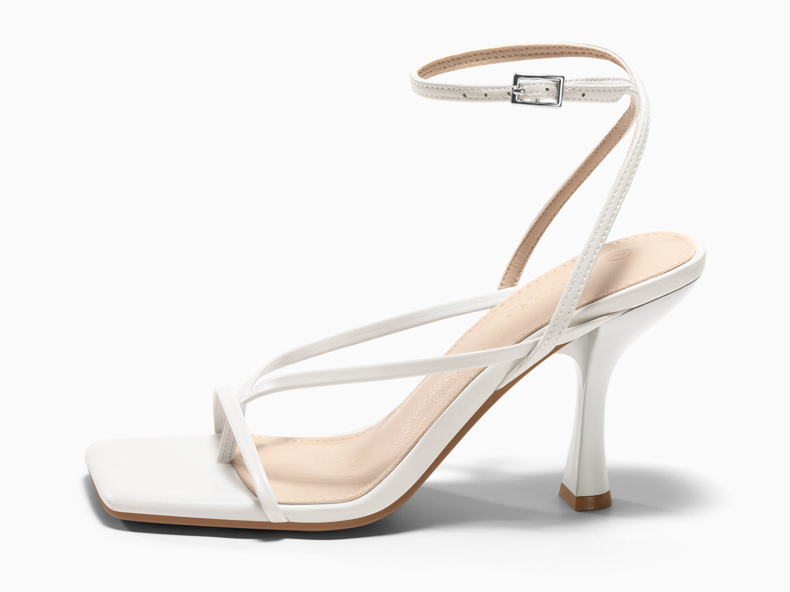 Coutgo Womens White Strappy Kitten Heels Sandals