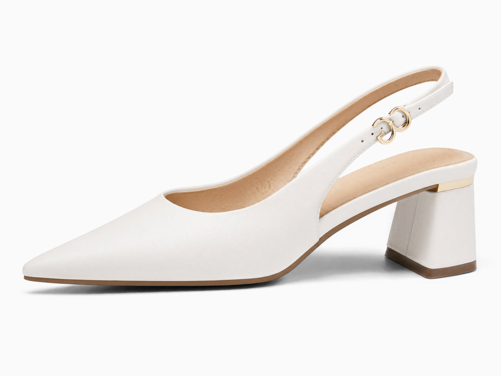 Coutgo Womens PU White Slingback Chunky Heels