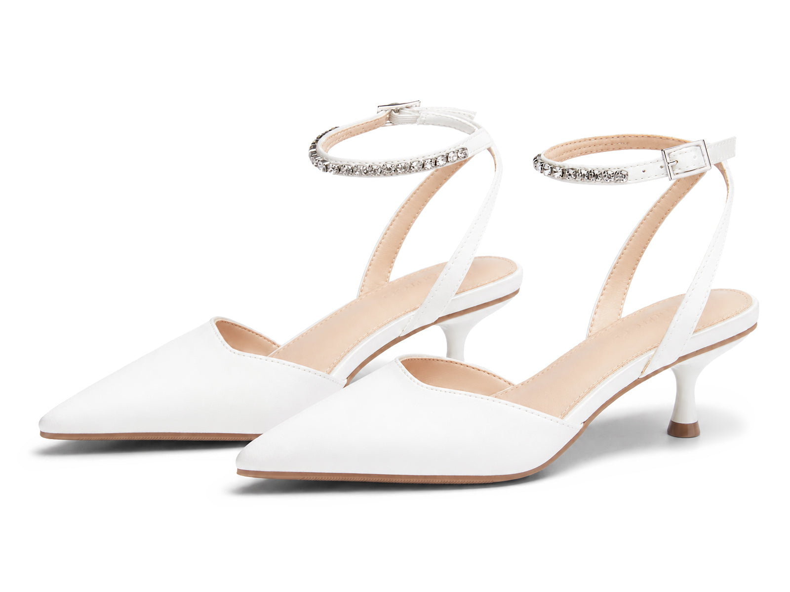 Coutgo Womens White Low Kitten Heels