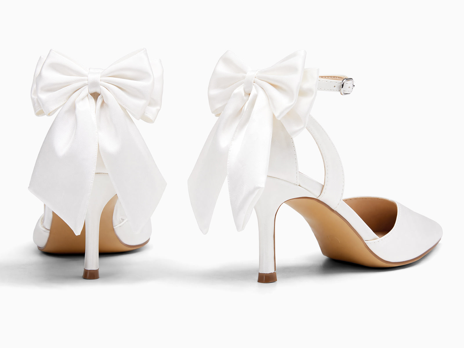 Coutgo Women's White Satin Kitten Heels