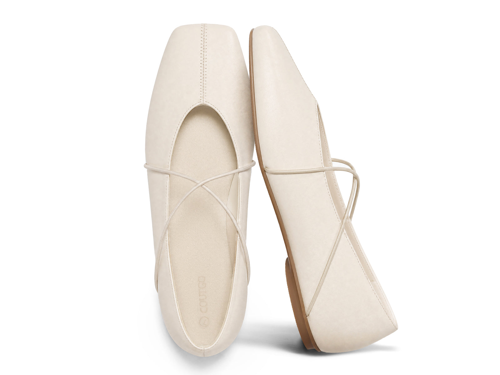 Coutgo Womens Beige Ballet Flats