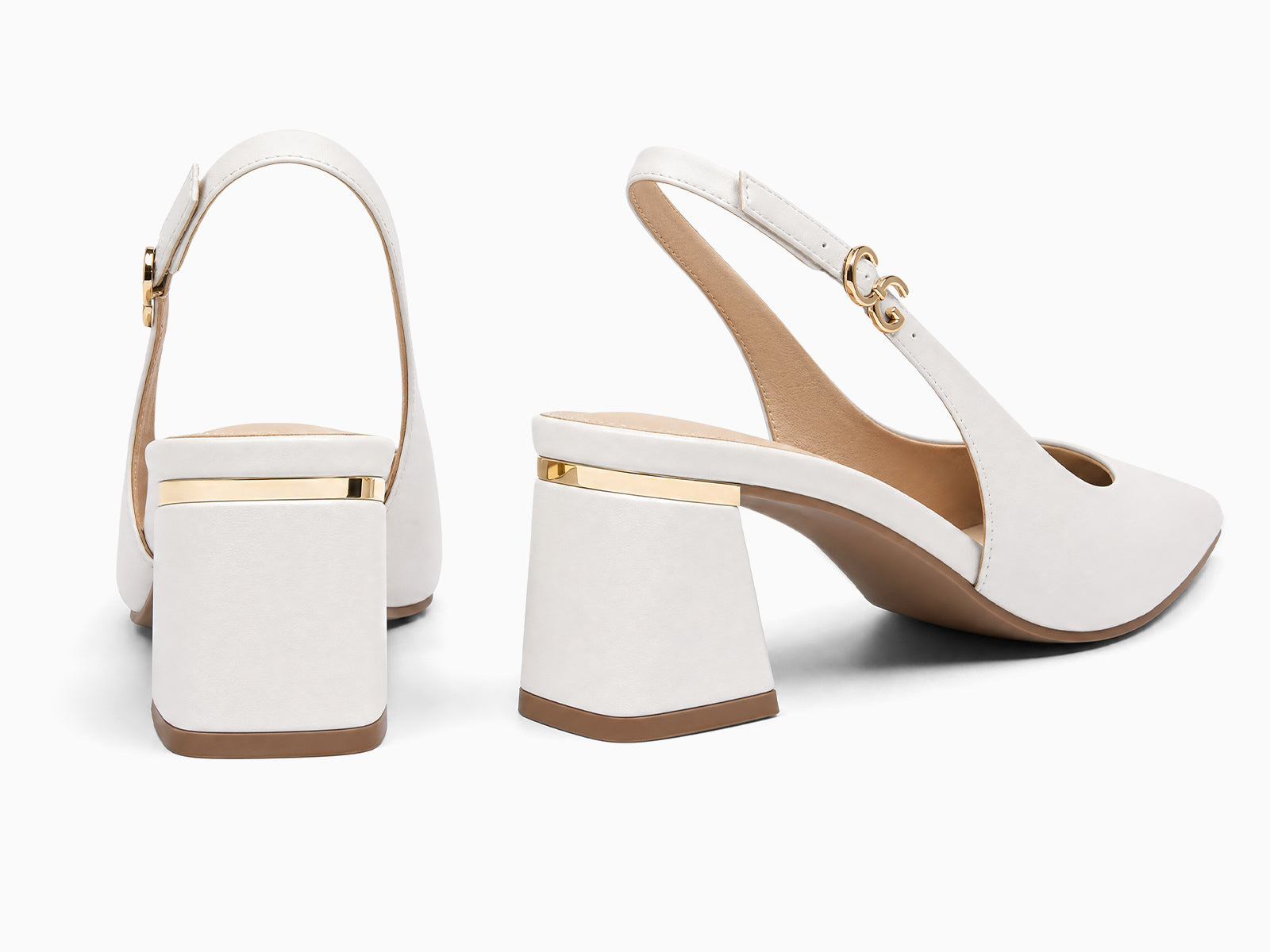 Coutgo Womens PU White Slingback Chunky Heels