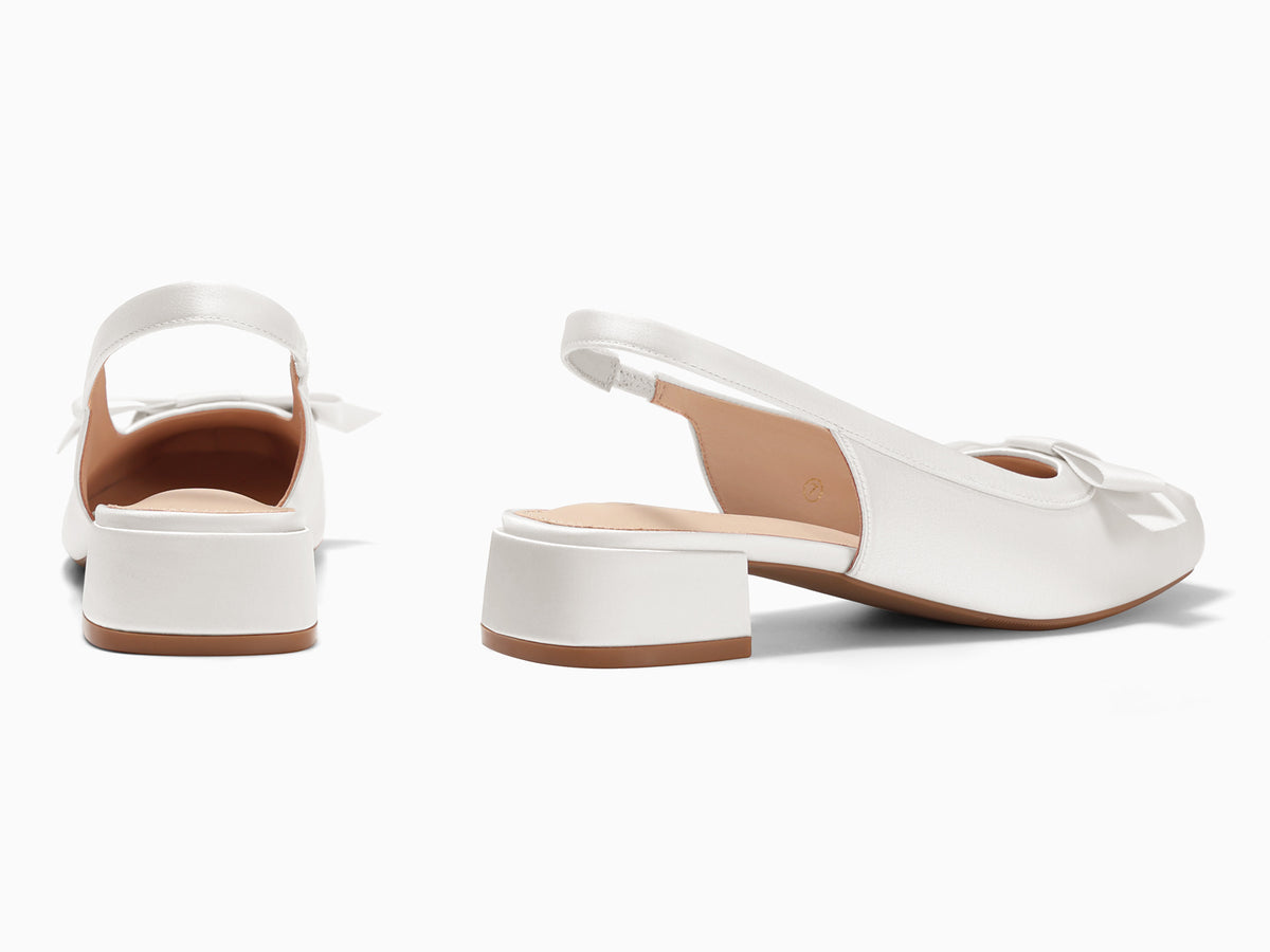 Coutgo Womens White Bow Slingback Dress Heels